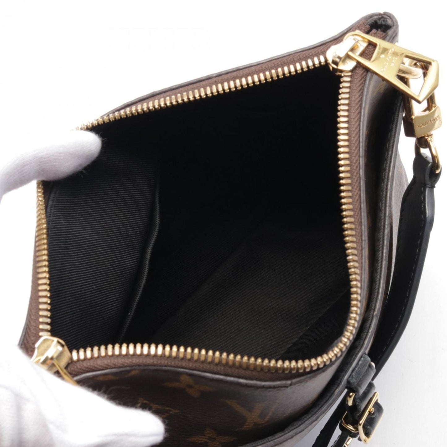 Louis Vuitton Black Brown Coated Canvas Leather Shoulder Bag