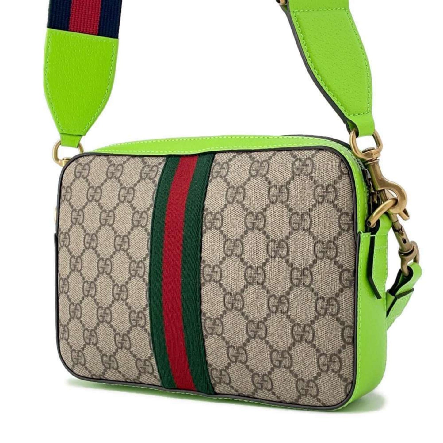 Gucci Beige Green Gg Supreme Leather Clutch Bag Shoulder Bag