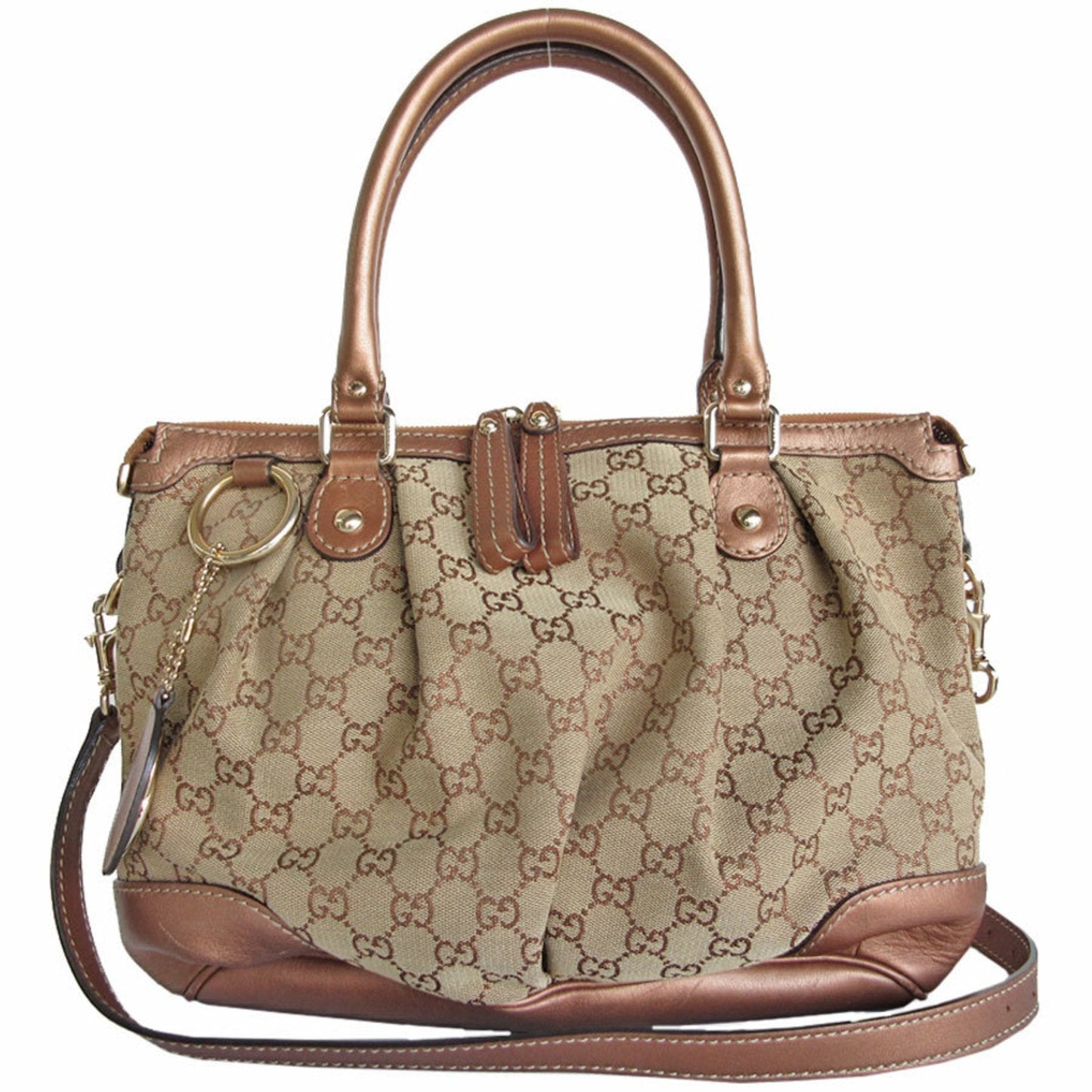Gucci Beige Gg Canvas Leather Handbag Shoulder Bag ()