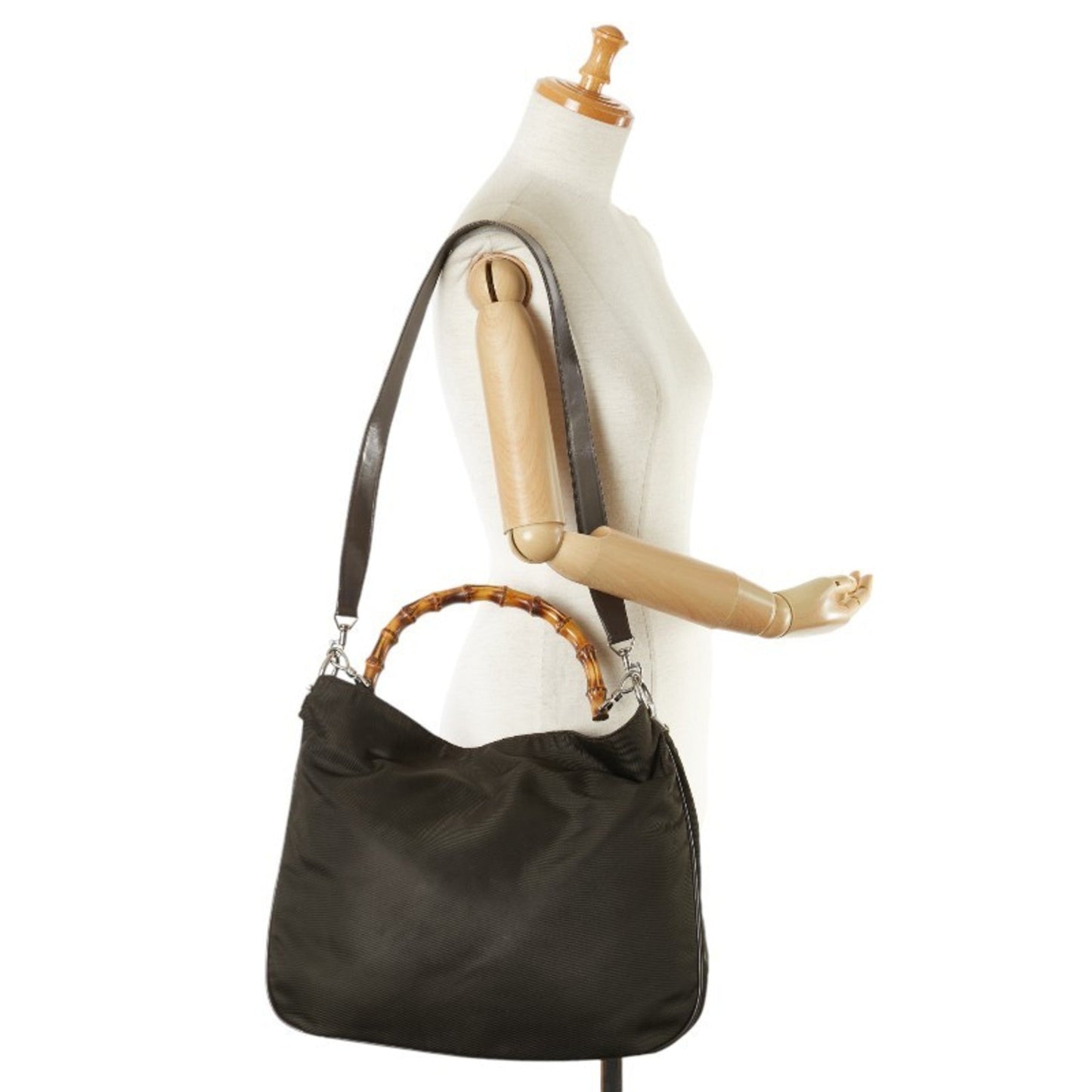 Gucci Brown Khaki Nylon Leather Handbag Shoulder Bag