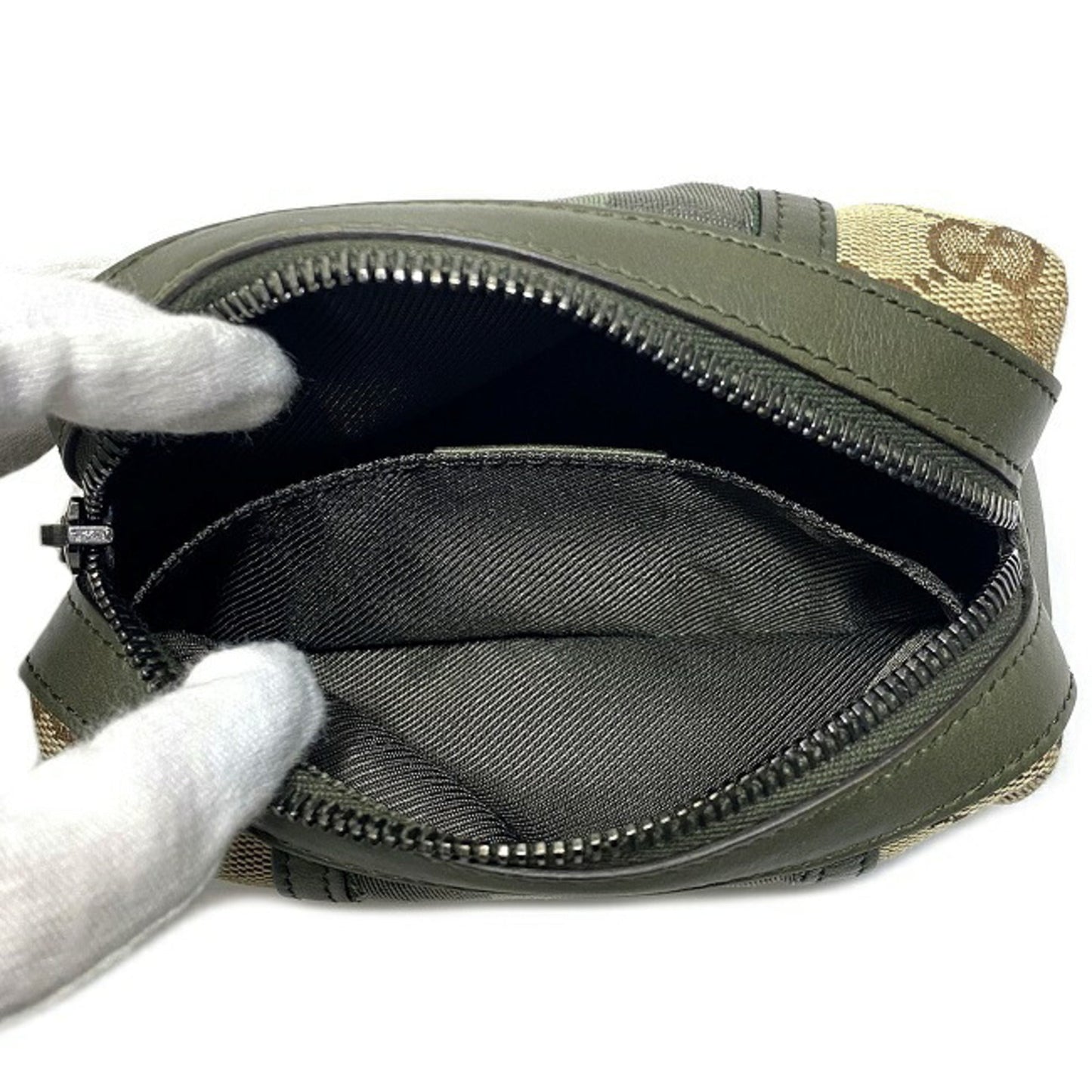 Gucci Web Beige Khaki Canvas Leather Pouch