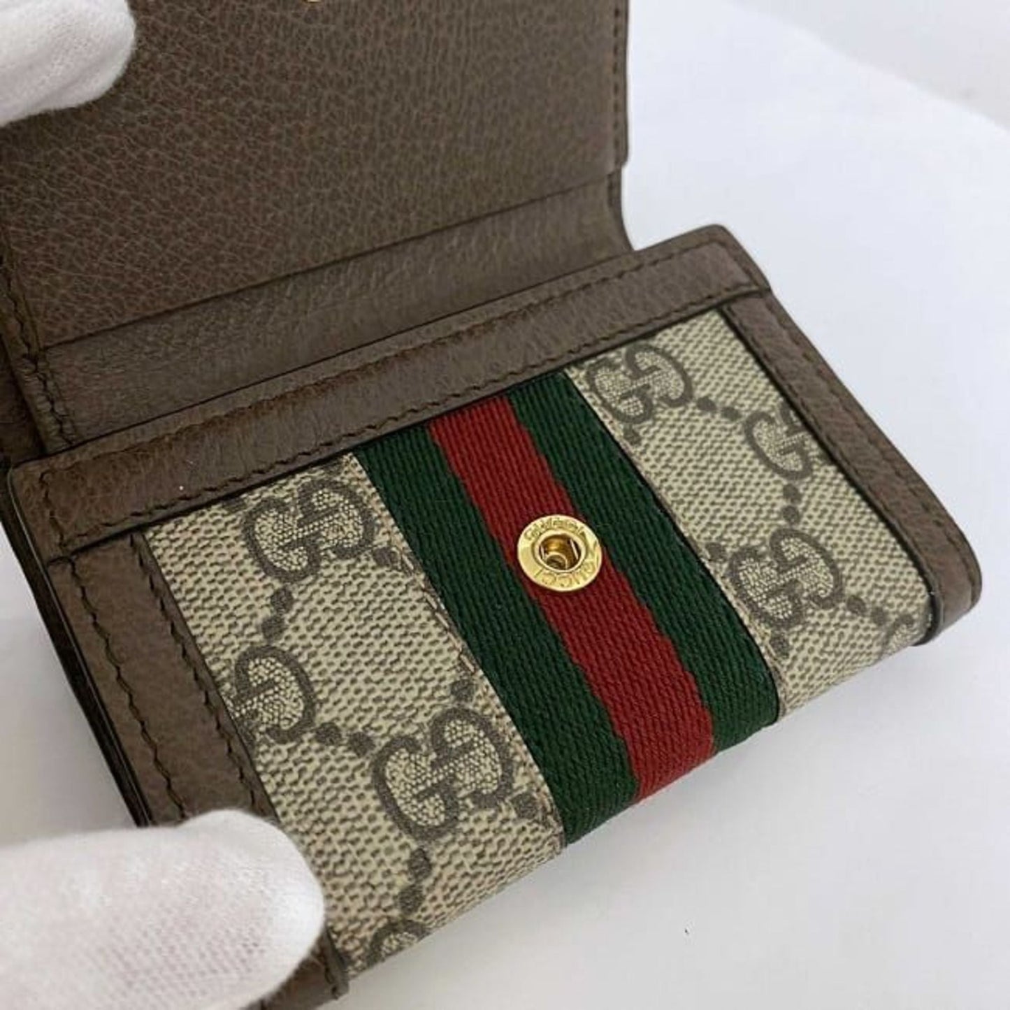 Gucci Beige Brown Pvc Canvas Leather Wallet (Tri-Fold)