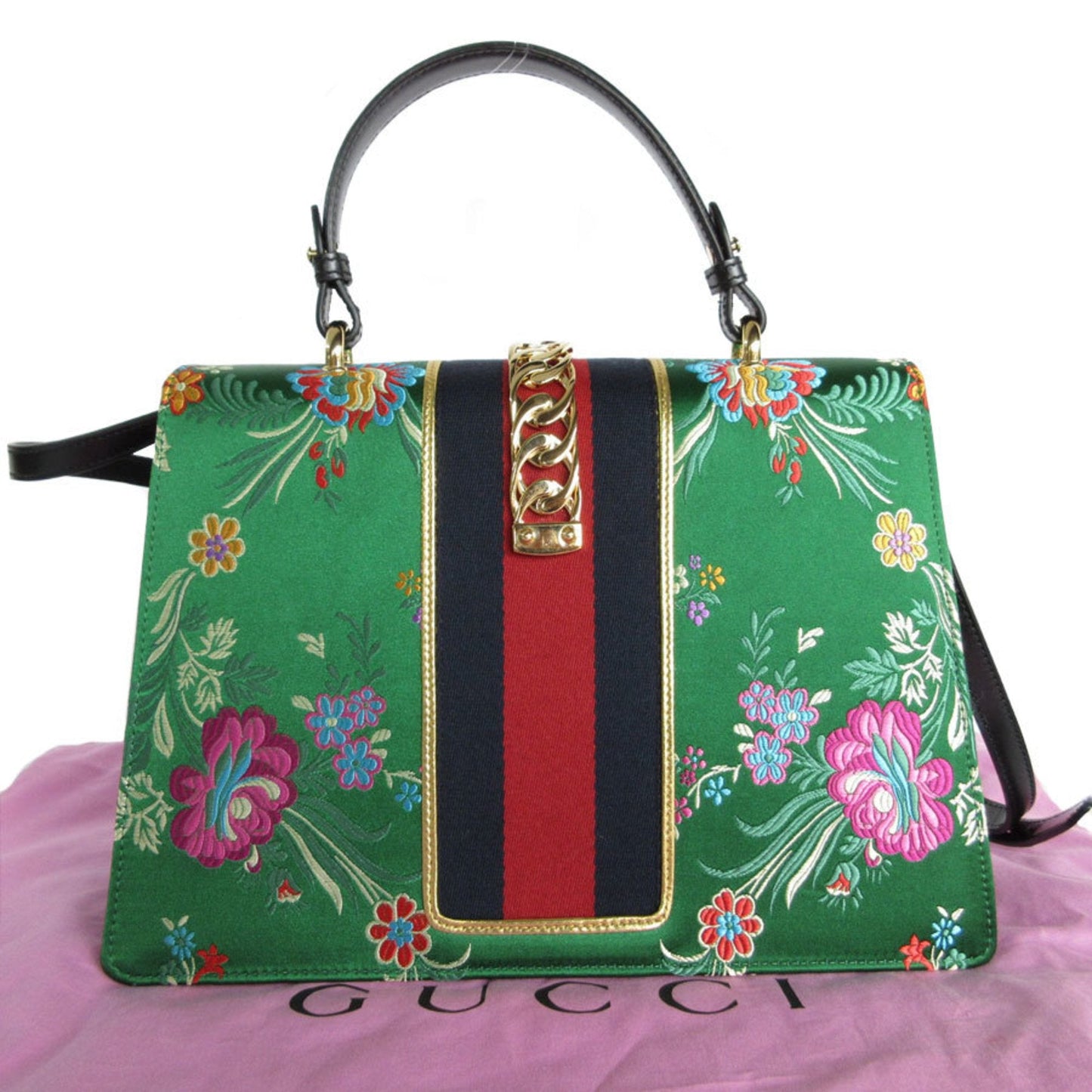 Gucci Green Multi-Color Satin Handbag Shoulder Bag