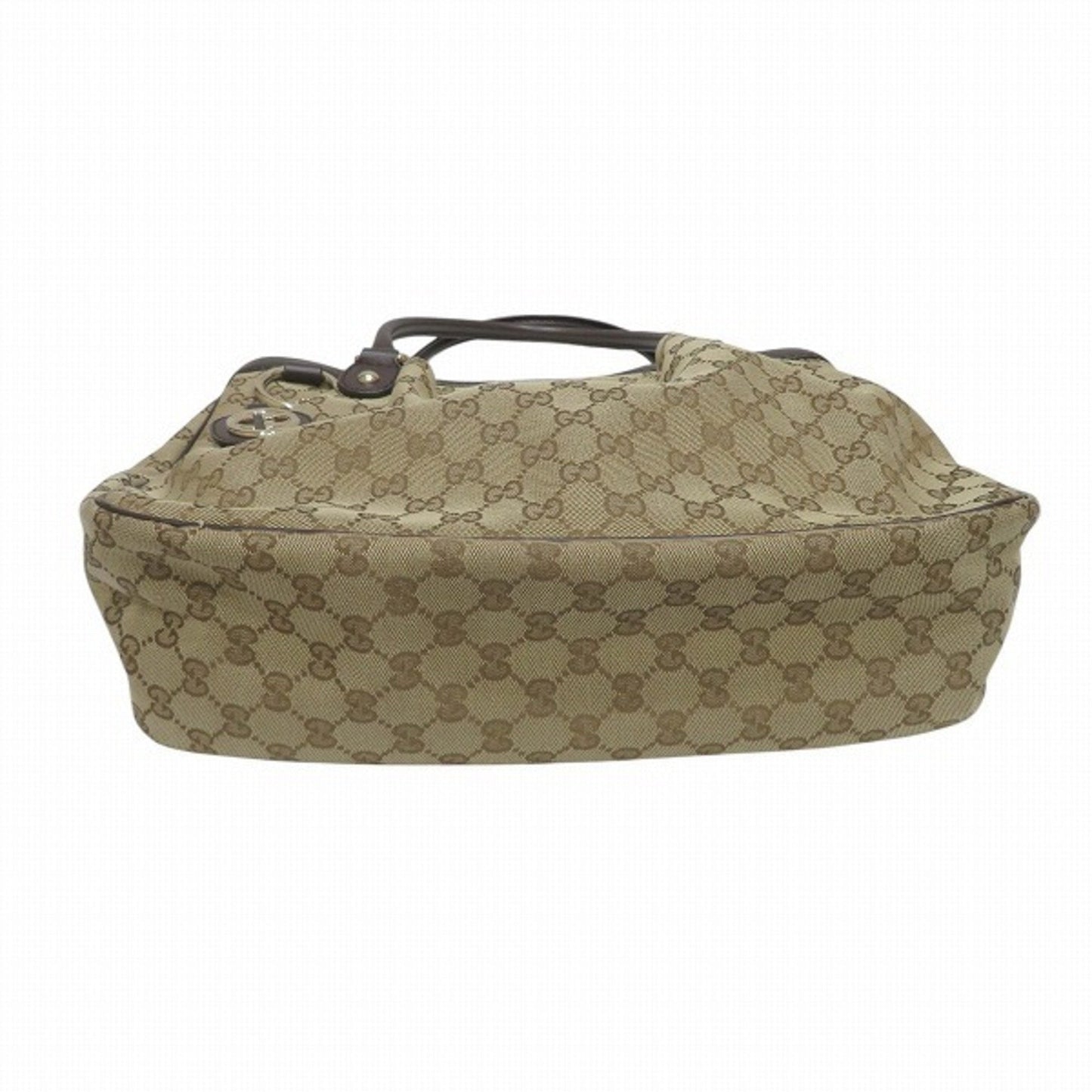 Gucci Beige Dark Brown Canvas Leather Shoulder Bag Tote Bag
