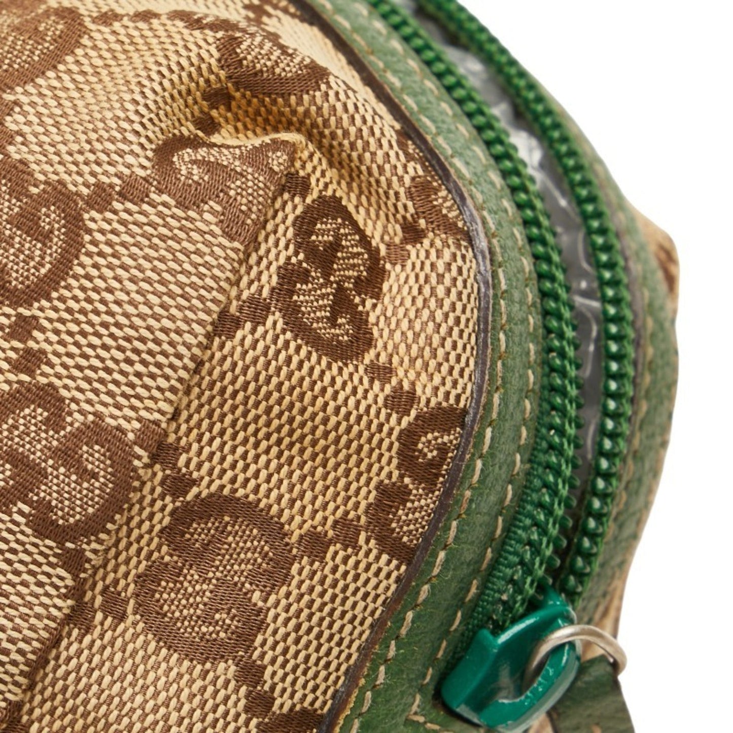 Gucci Beige Green Canvas Leather Pouch