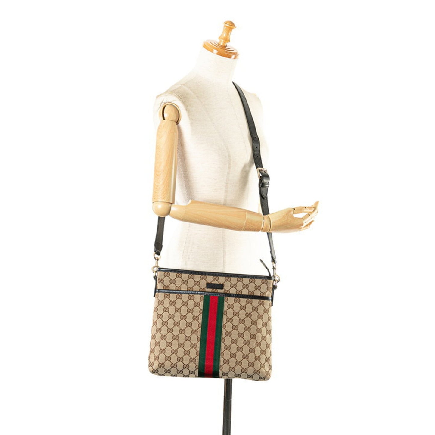 Gucci Beige Black Canvas Leather Shoulder Bag