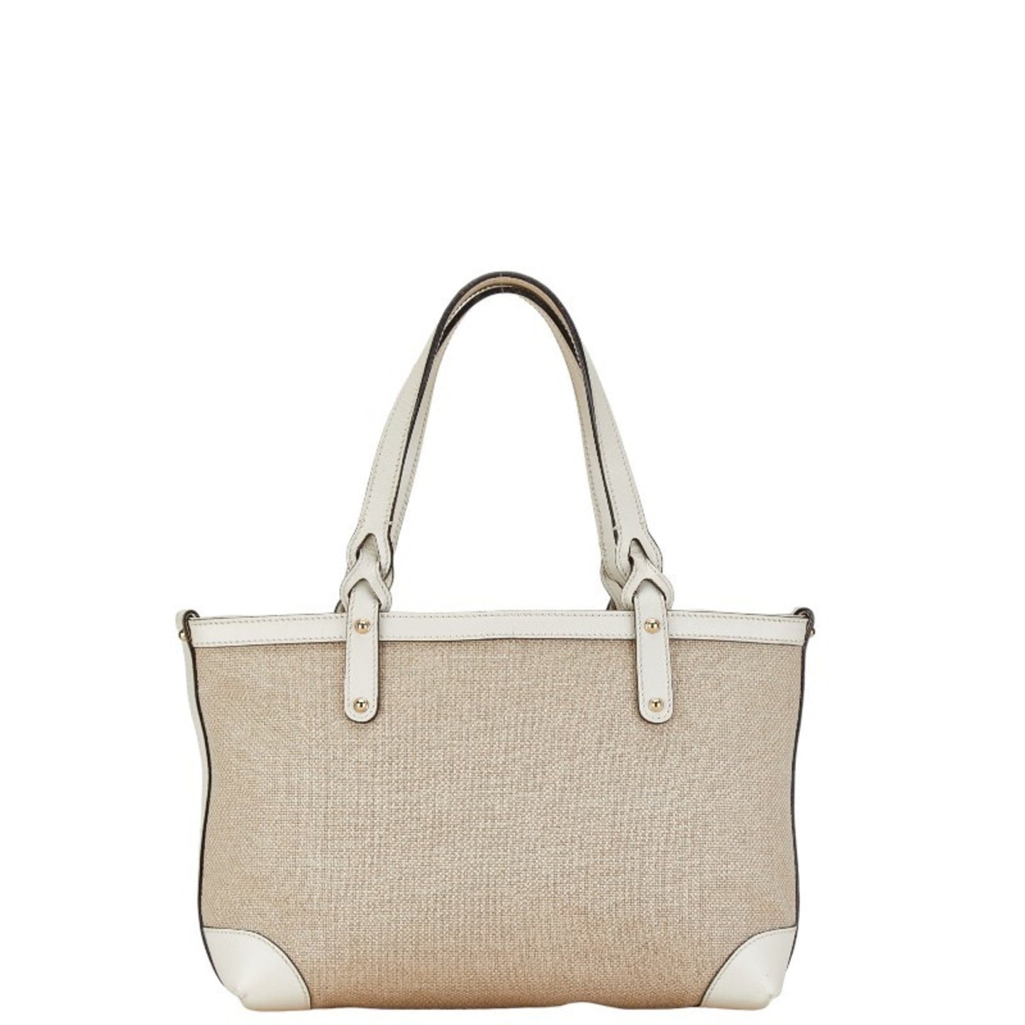 Gucci Beige White Canvas Leather Handbag Tote Bag