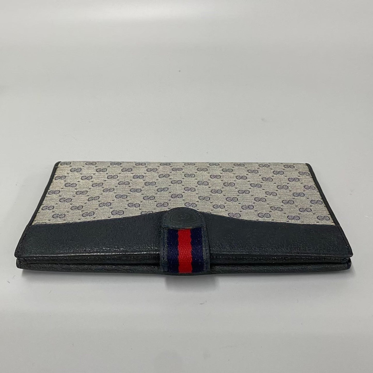 Gucci Navy Red Color Leather Pvc Long Wallet (Bi-Fold)