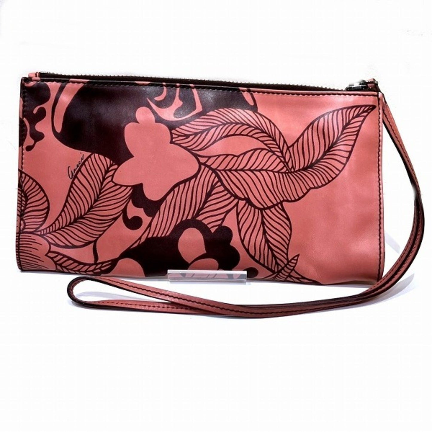Gucci Flora Brown Pink Leather Clutch Bag Pouch