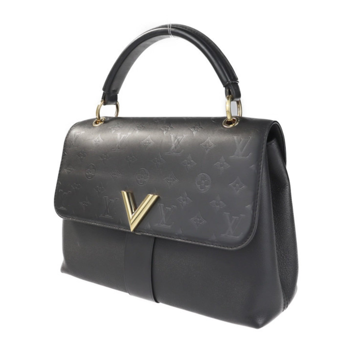Louis Vuitton Noir Leather Handbag Shopping Bag Shoulder Bag Tote Bag