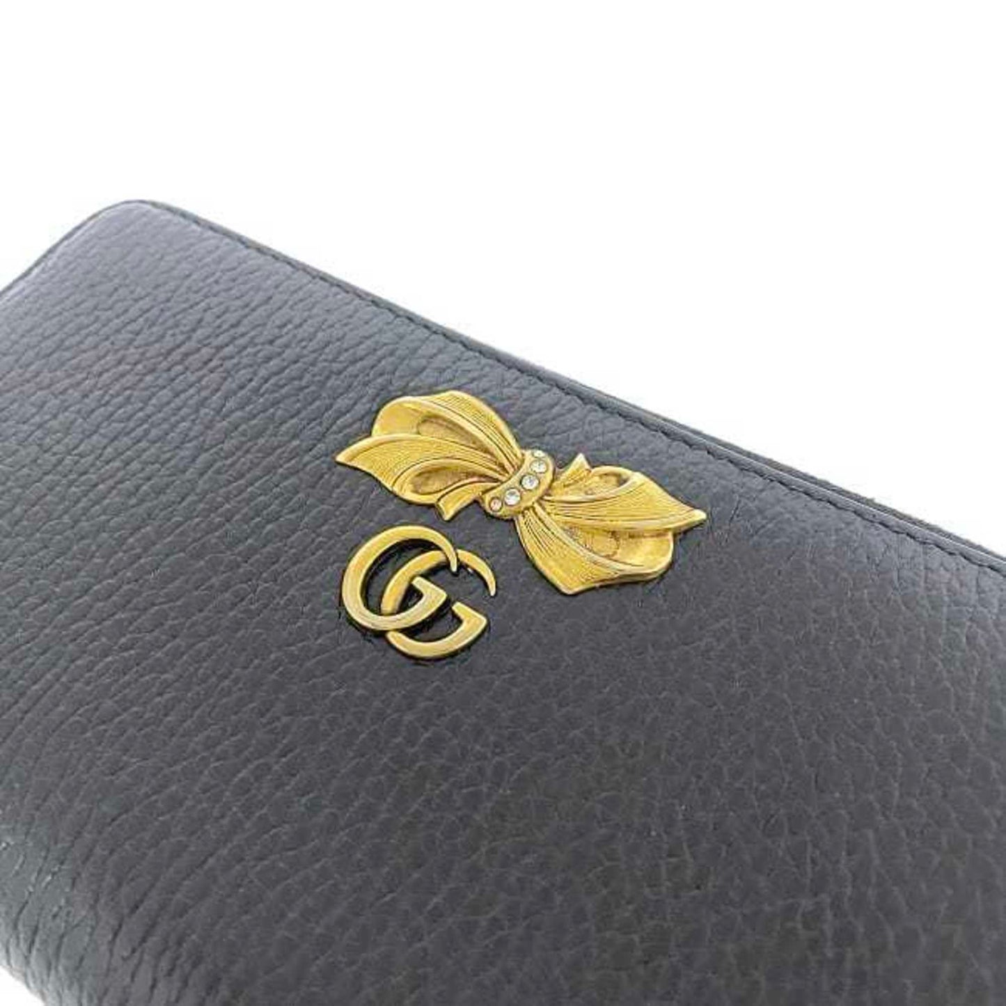 Gucci Black Silver Leather Long Wallet (Bi-Fold)