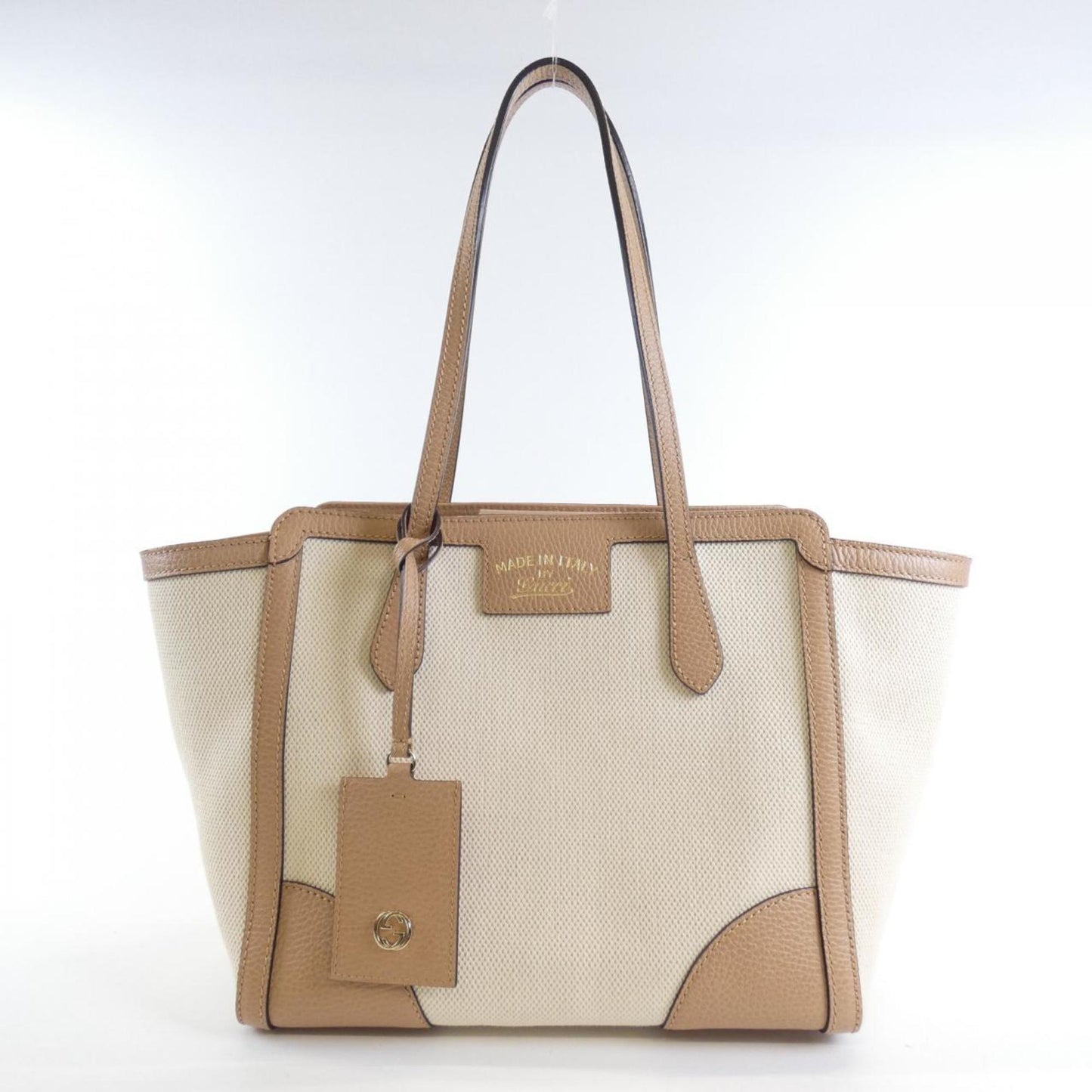 Gucci Beige Canvas Leather Tote Bag