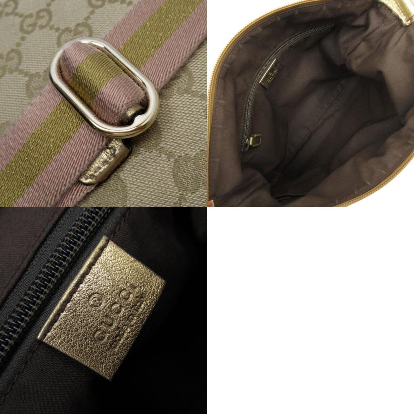 Gucci Beige Gold Pink Canvas Shoulder Bag
