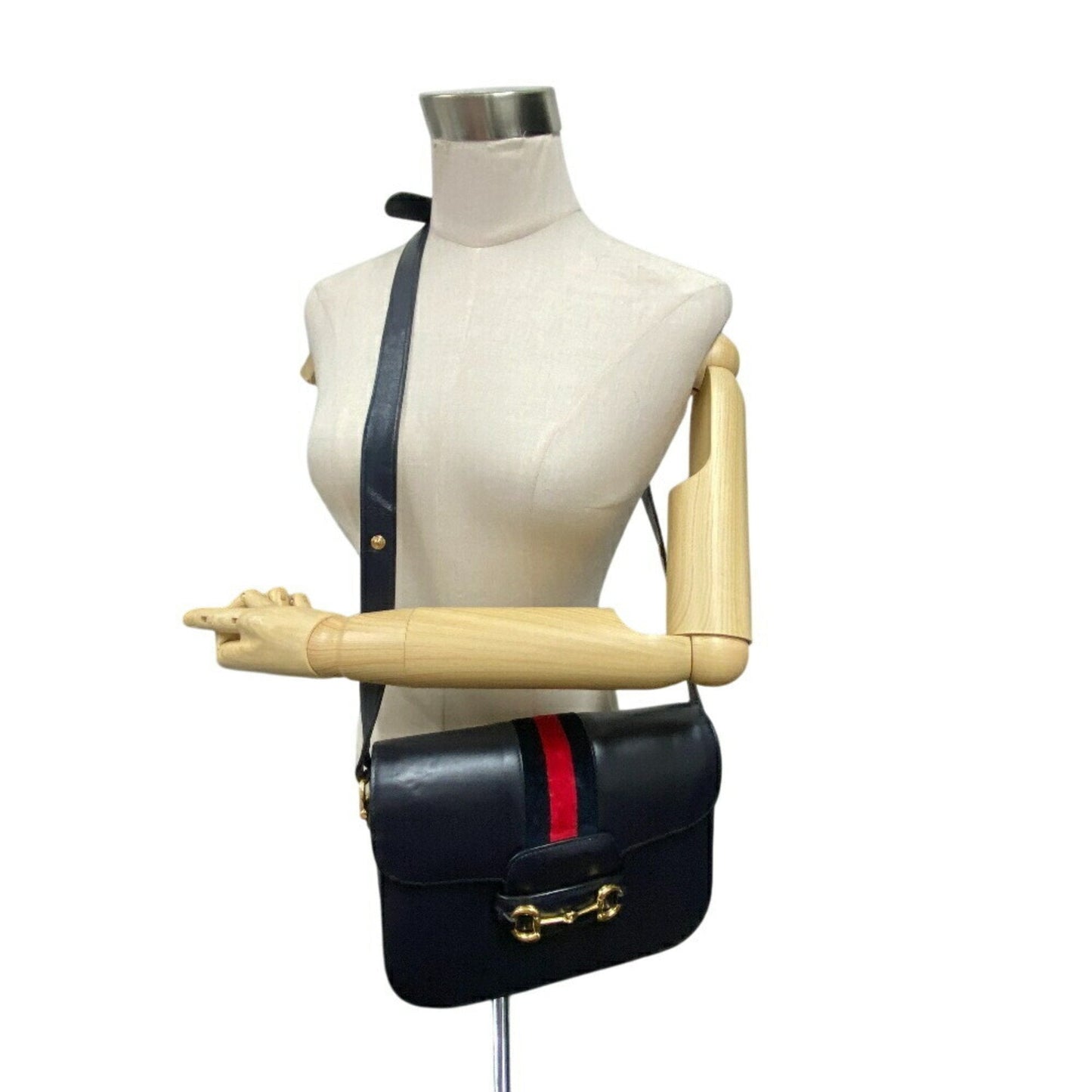 Gucci Horsebit Navy Red Color Leather Shoulder Bag