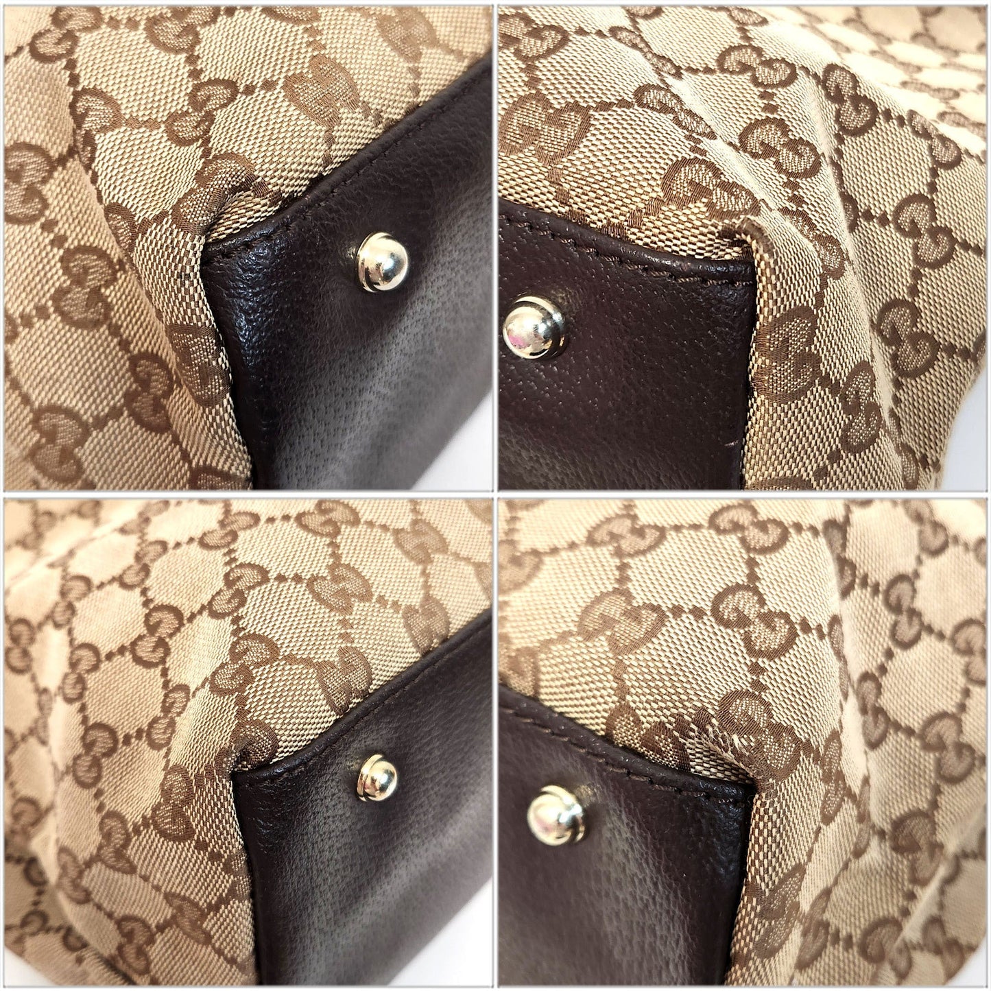 Gucci Beige Brown Canvas Leather Handbag Tote Bag
