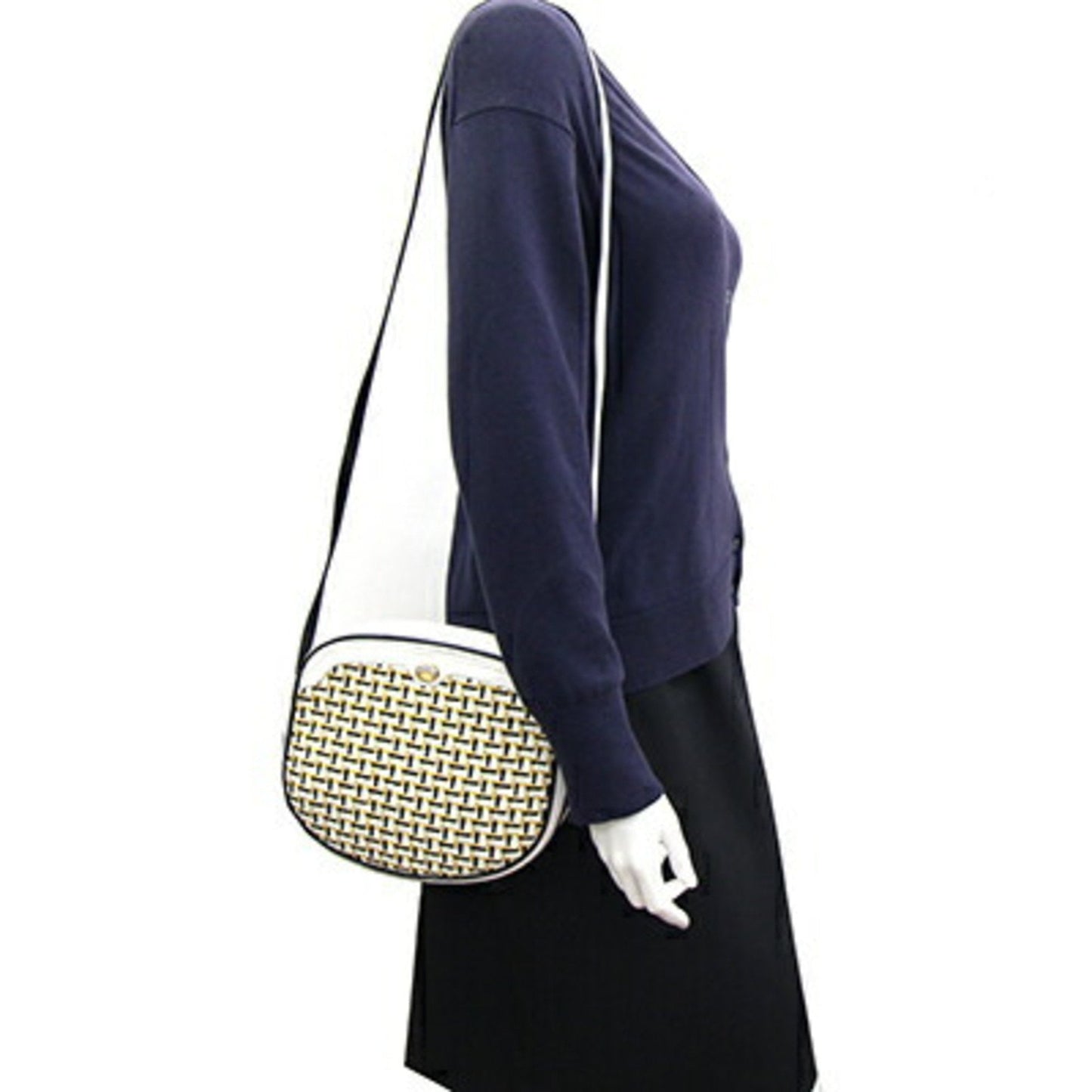 Gucci Navy White Yellow Leather Pochette Shoulder Bag