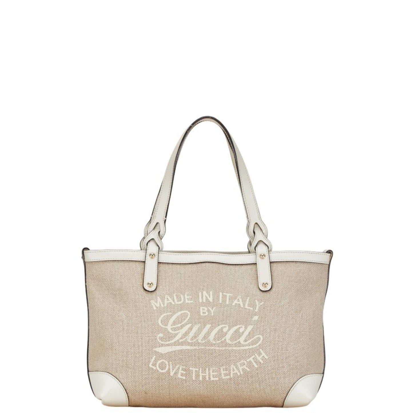 Gucci Beige White Canvas Leather Handbag Tote Bag