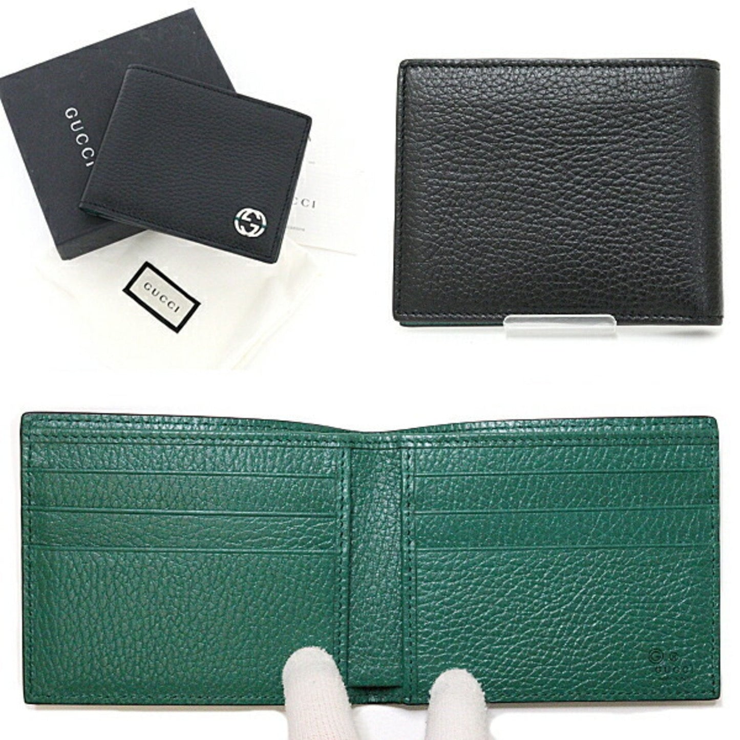 Gucci Gucci Interlocking Black Green Leather Wallet (Bi-Fold)