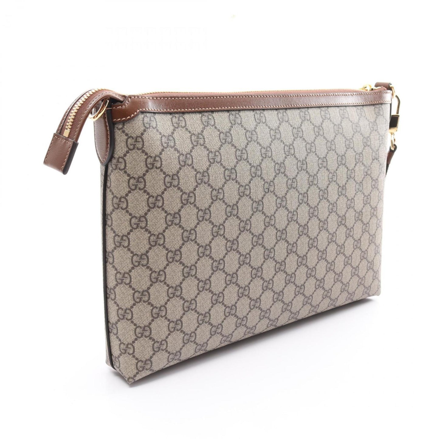 Gucci Beige Brown Pvc Coated Canvas Leather Shoulder Bag