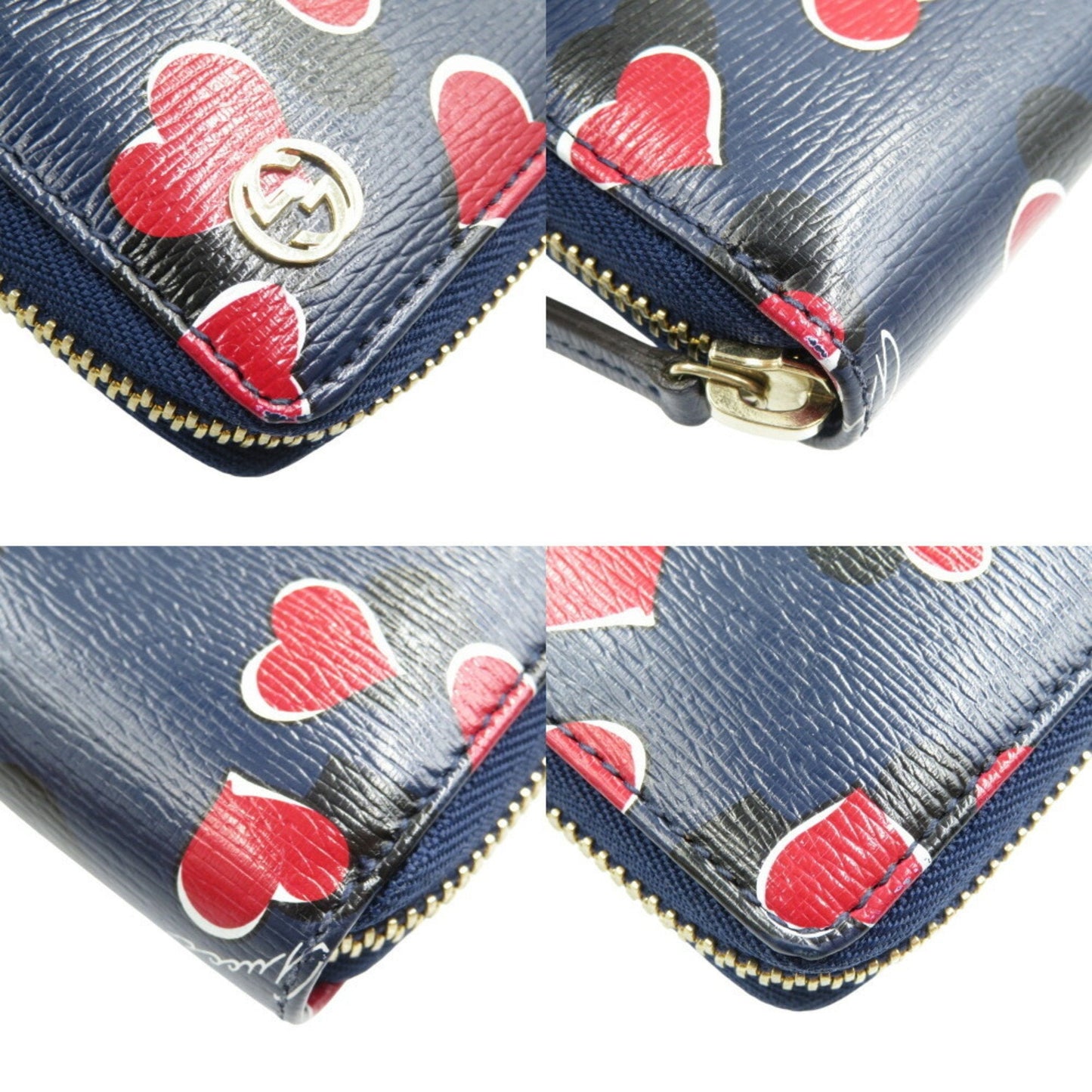 Gucci Black Navy Red Color Leather Long Wallet (Bi-Fold)