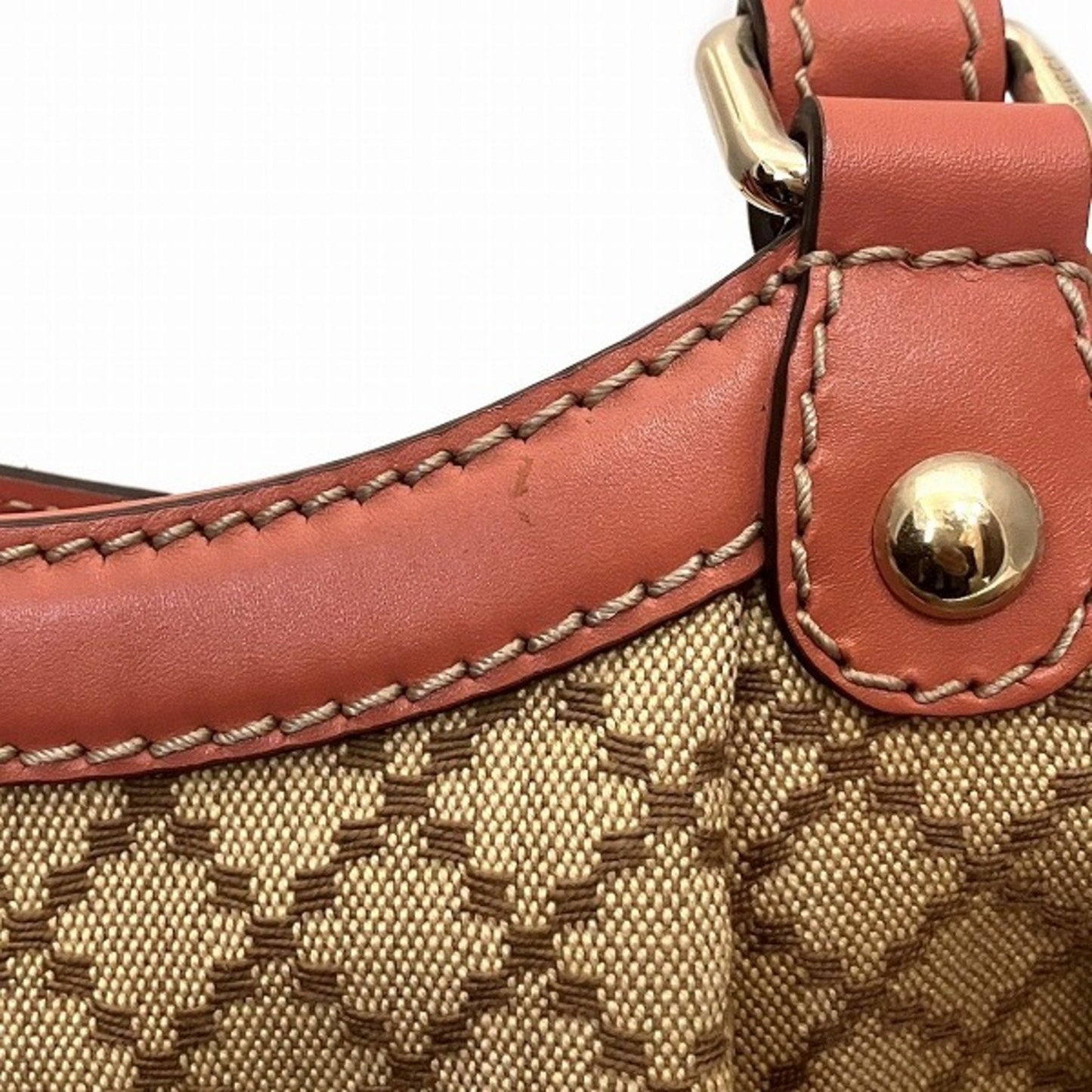 Gucci Beige Pink Canvas Leather Handbag