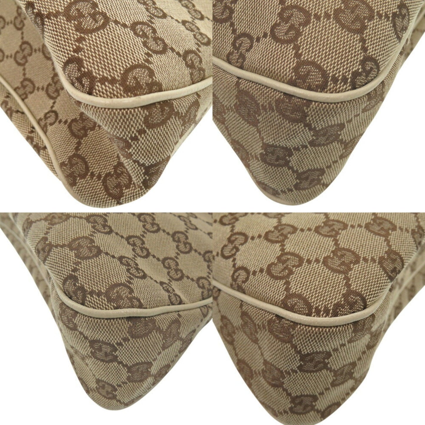 Gucci Beige White Gg Canvas Leather Tote Bag
