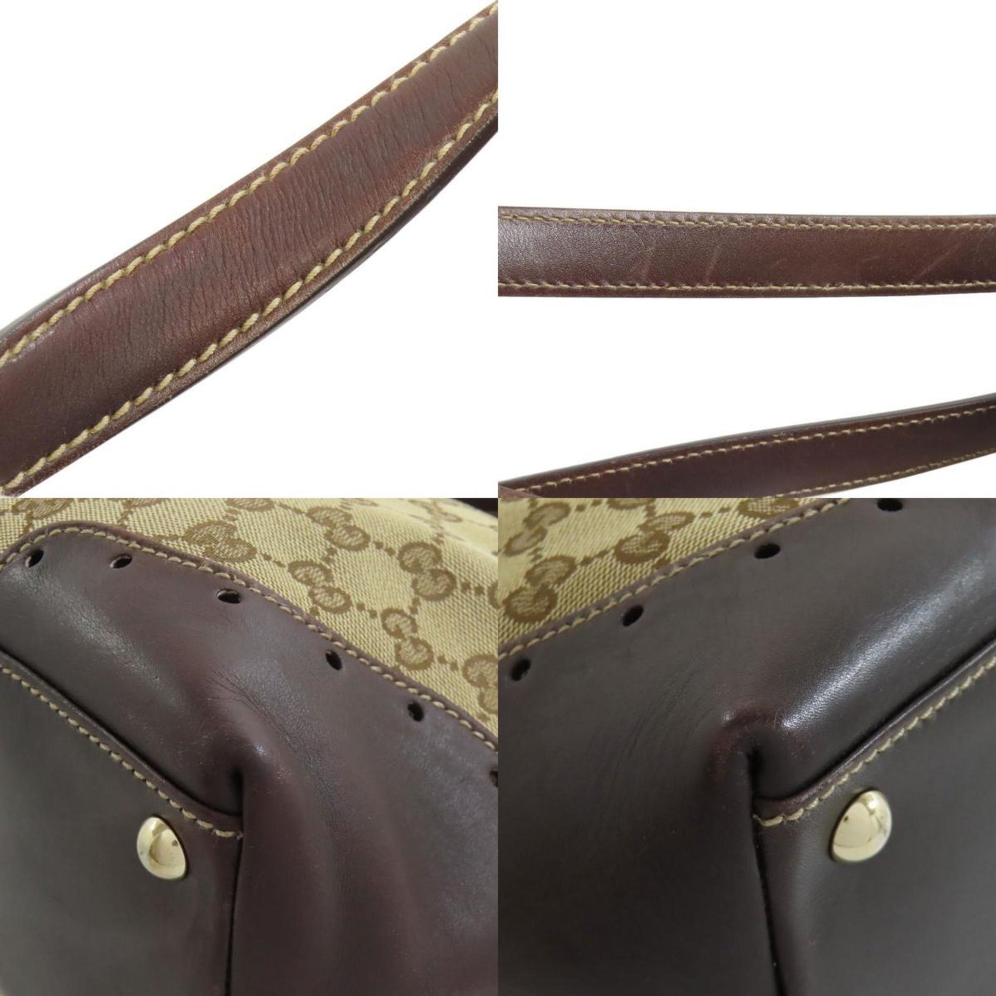 Gucci Brown Canvas Leather Tote Bag