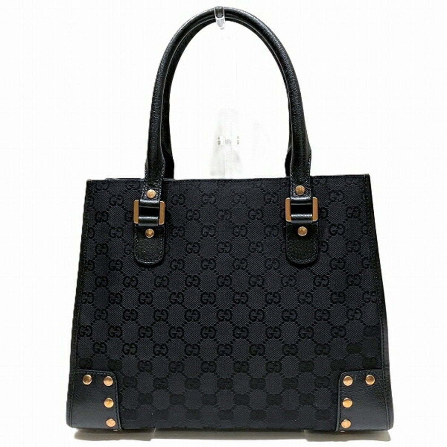 Gucci Black Canvas Leather Handbag Tote Bag ()
