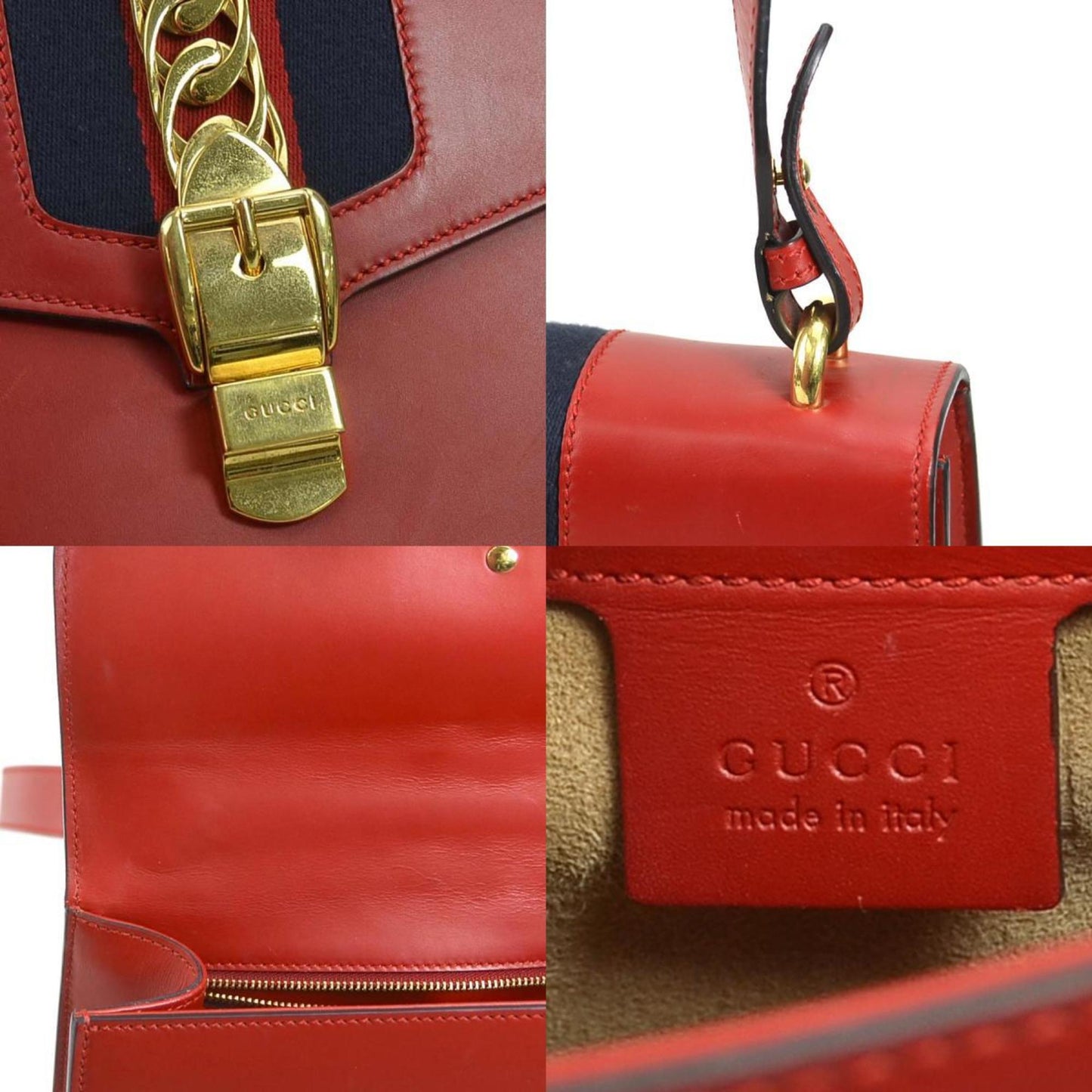 Gucci Red Color Leather Metal Shoulder Bag