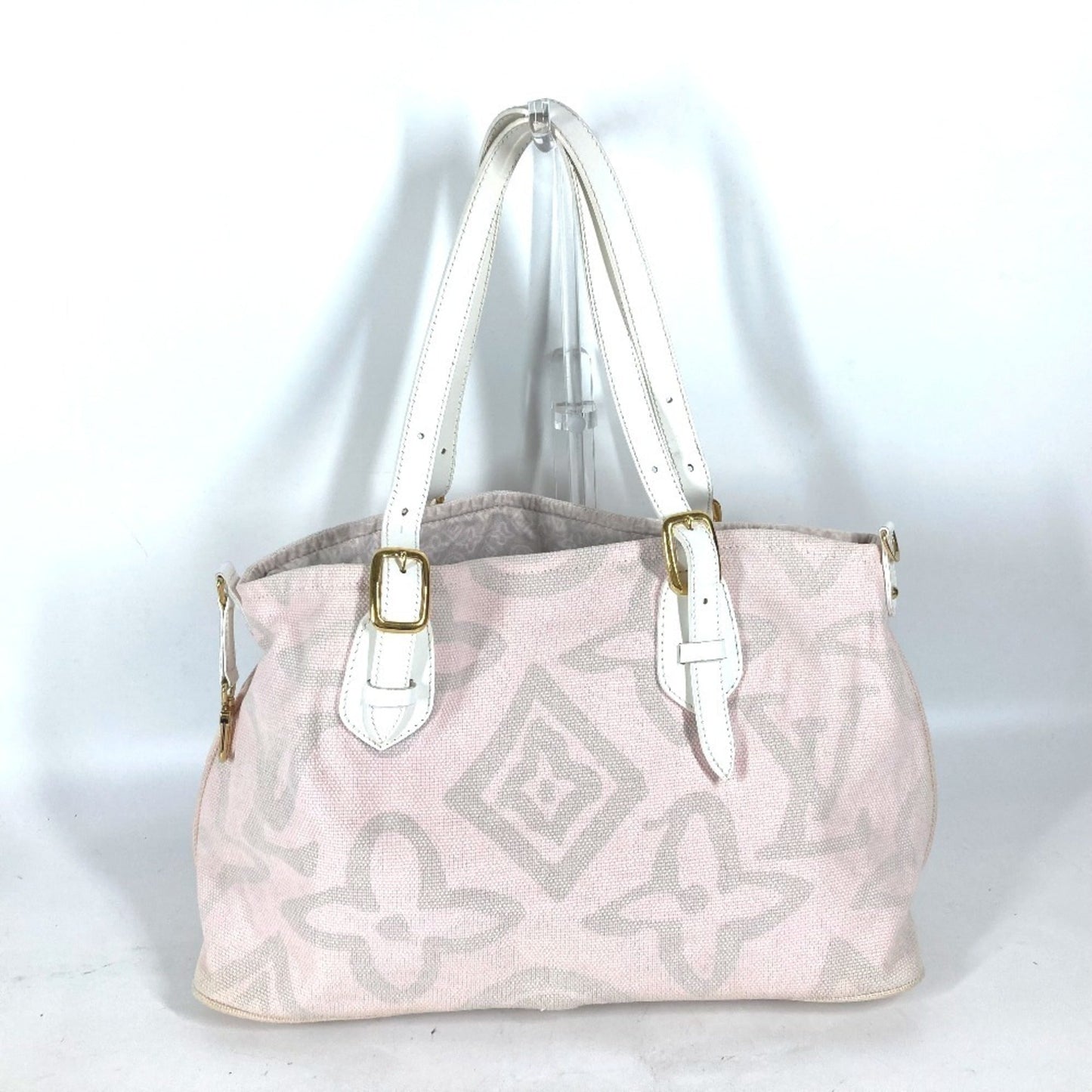 Louis Vuitton Pink White Cotton Shoulder Bag Tote Bag