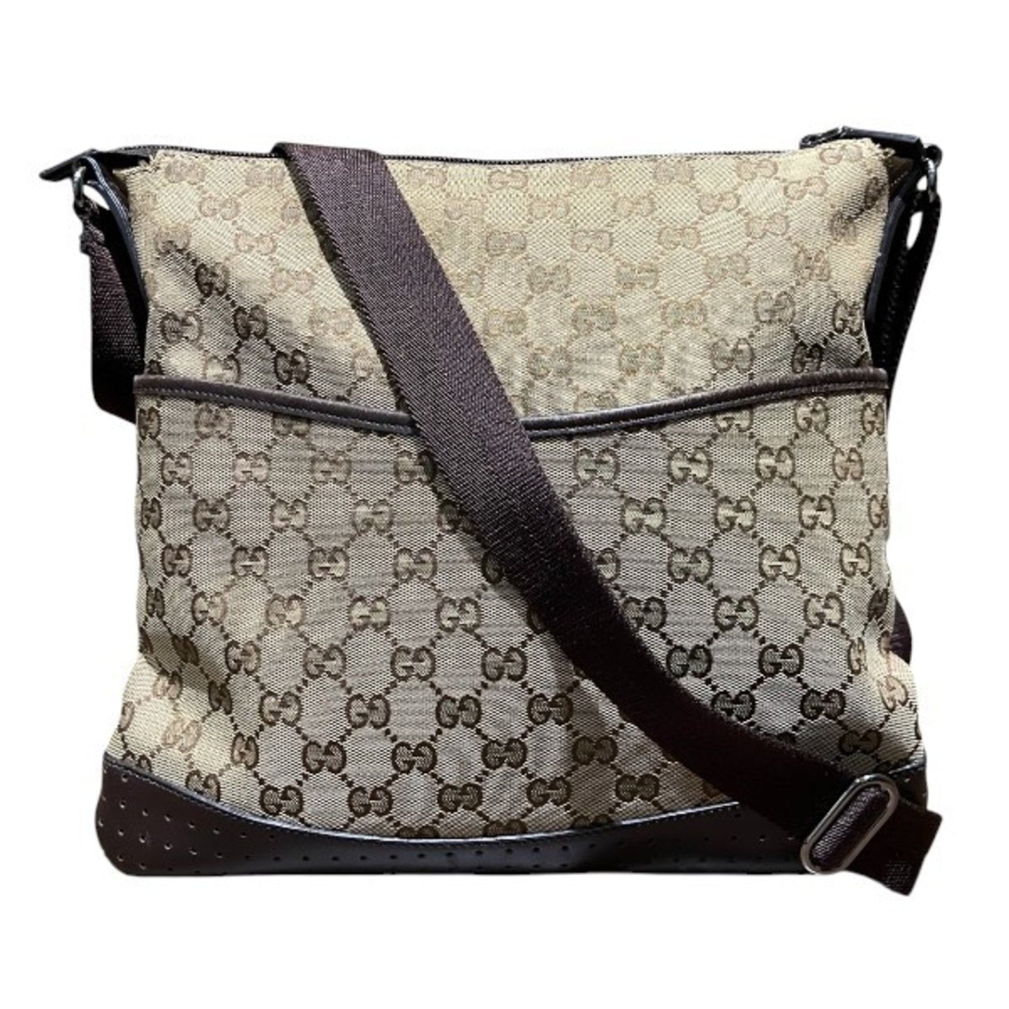 Gucci Beige Brown Gg Canvas Leather Shoulder Bag ()