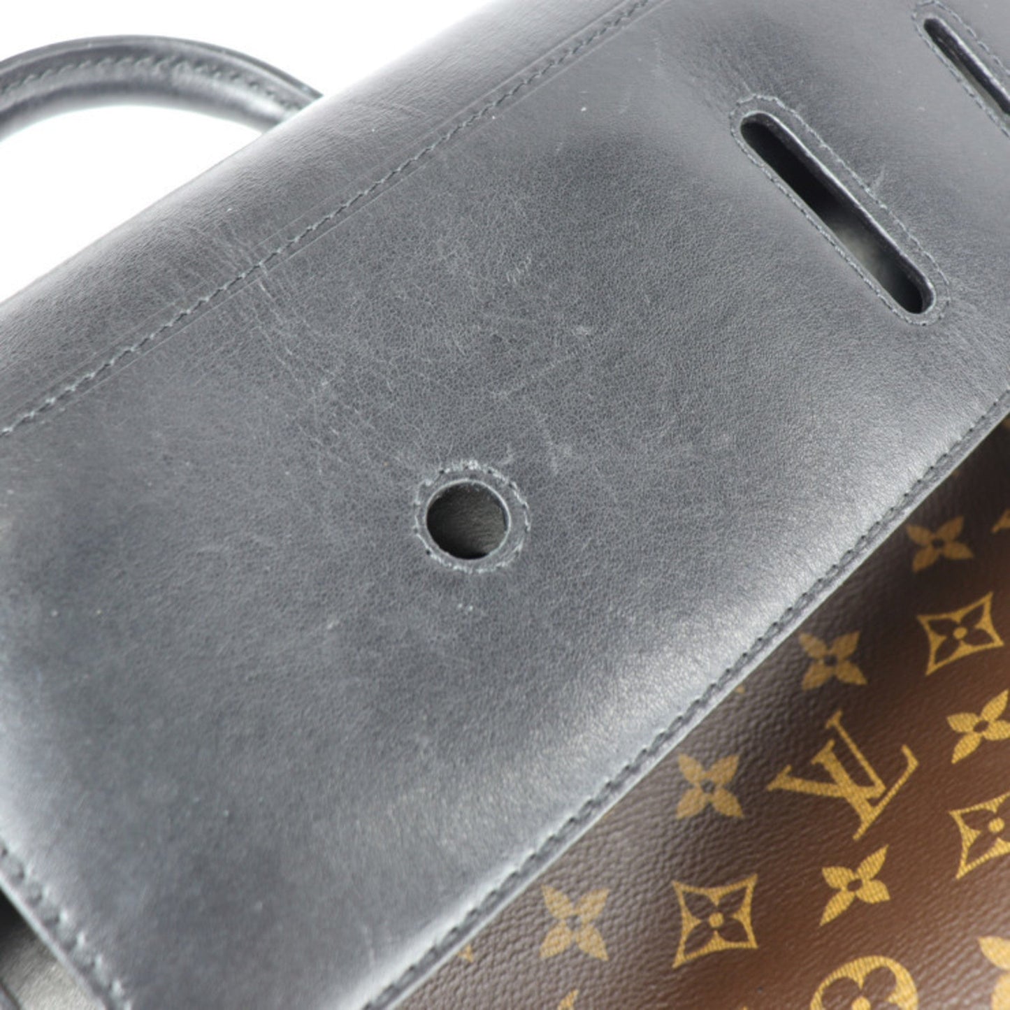 Louis Vuitton Black Brown Monogram Canvas Leather Handbag Shoulder Bag Tote Bag