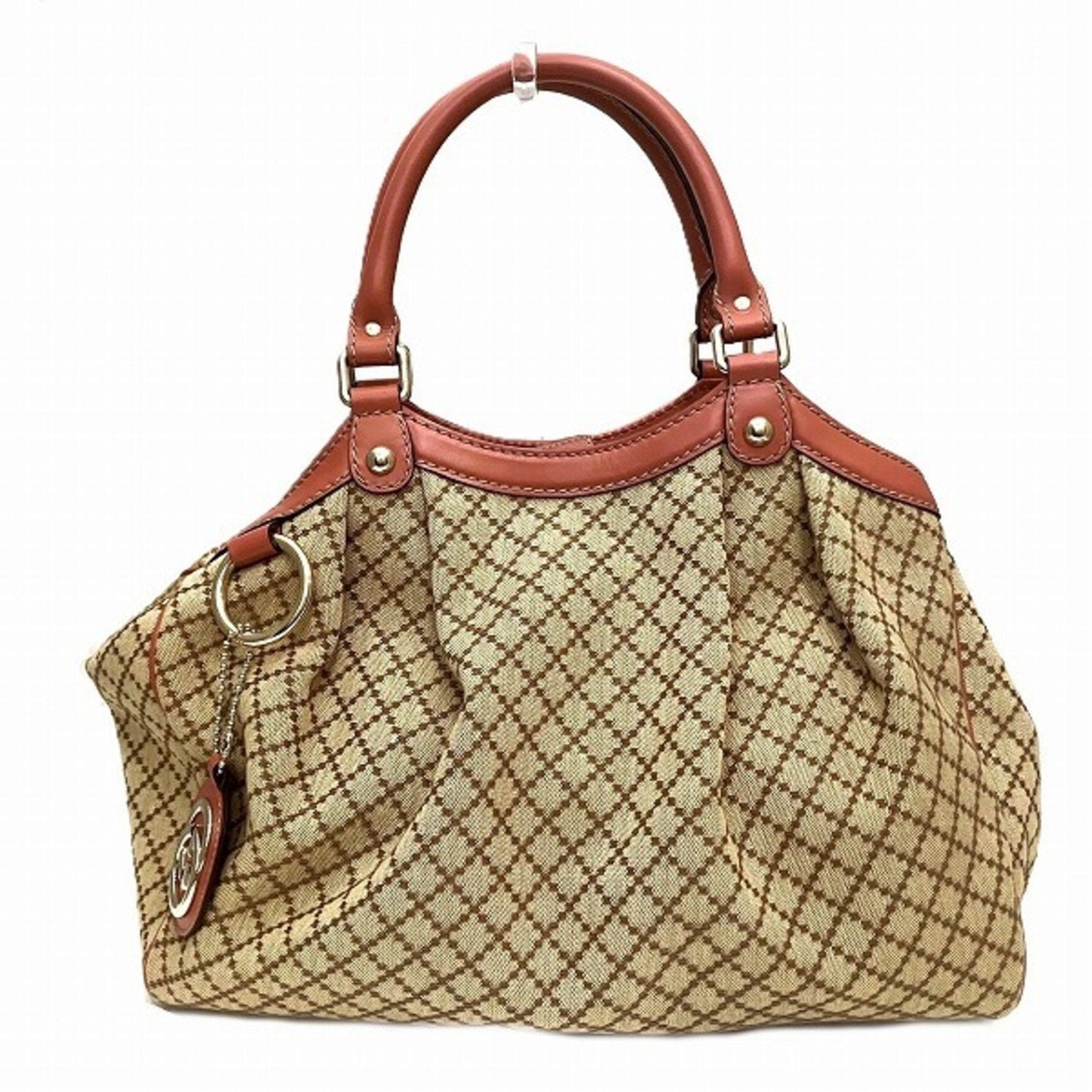 Gucci Beige Pink Canvas Leather Handbag ()