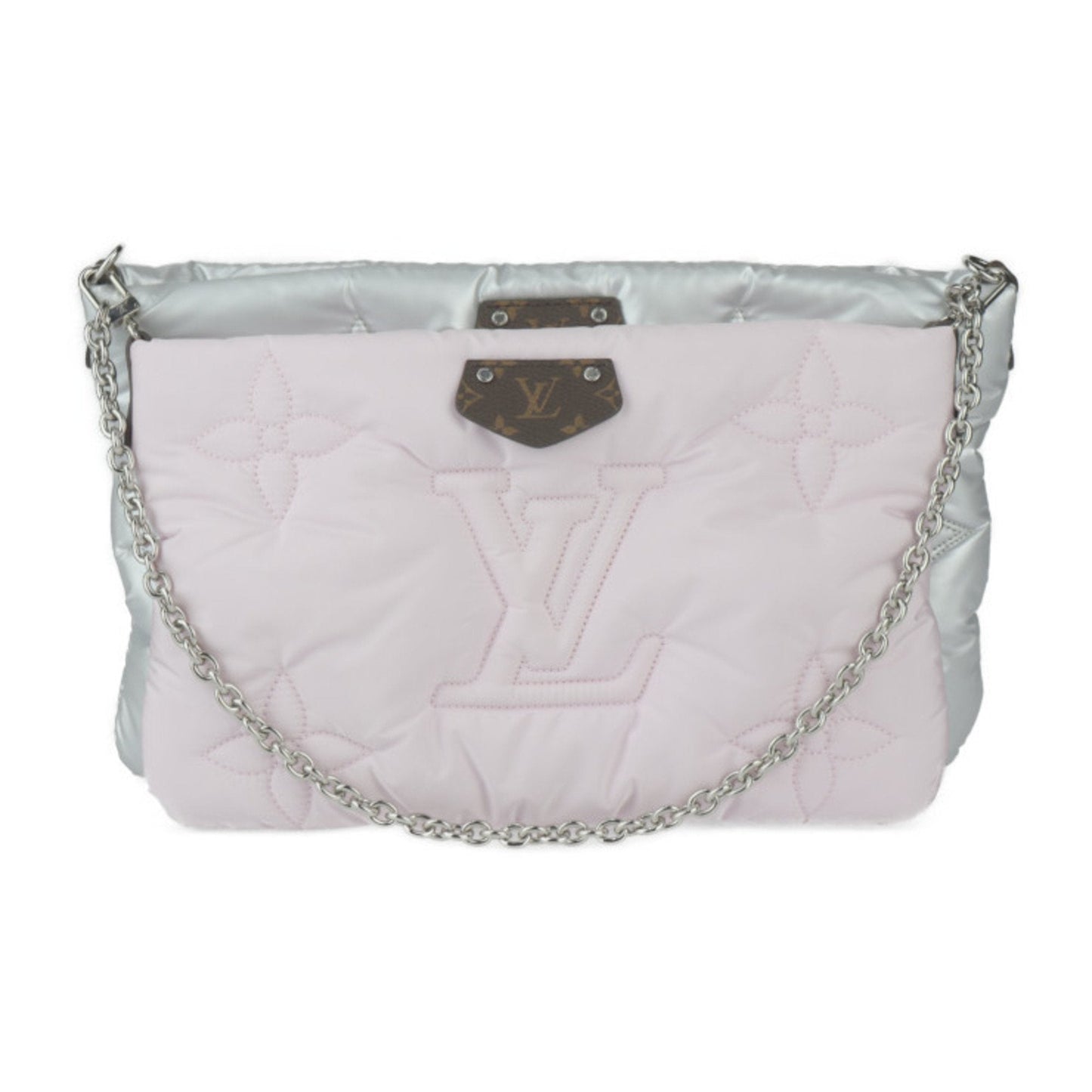 Louis Vuitton Pale Pink Silver Nylon Clutch Bag Handbag Pochette Pouch Shoulder Bag