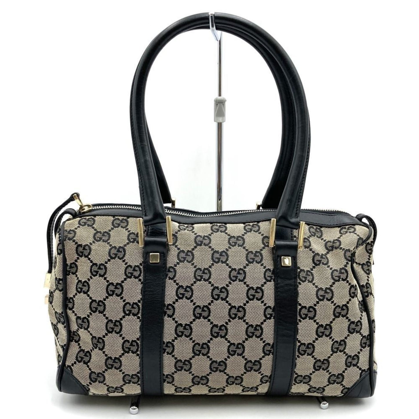 Gucci Black Gg Canvas Leather Boston Bag Handbag ()