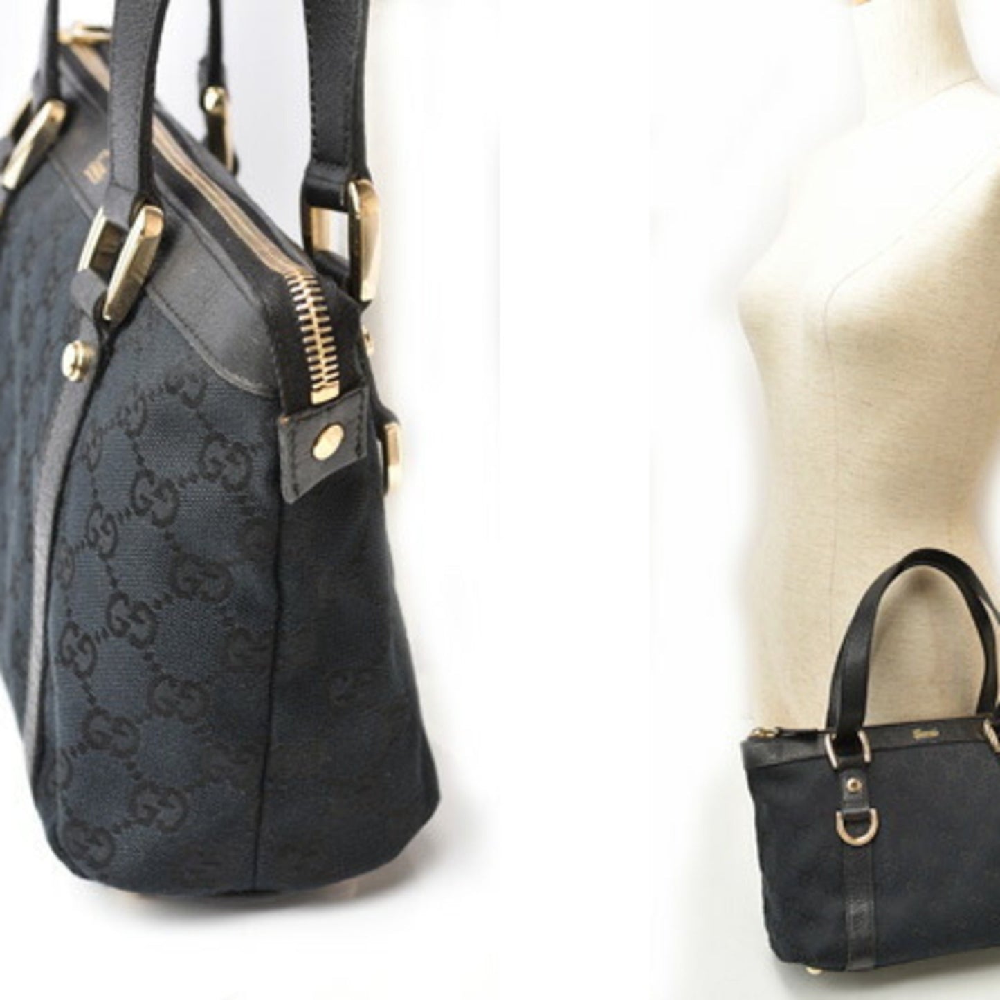 Gucci Black Canvas Leather Handbag