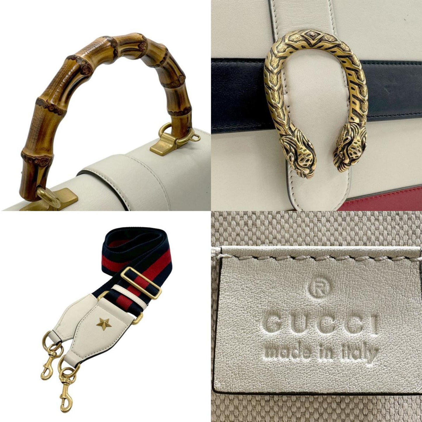 Gucci Navy Off-White Red Color Leather Handbag Shoulder Bag