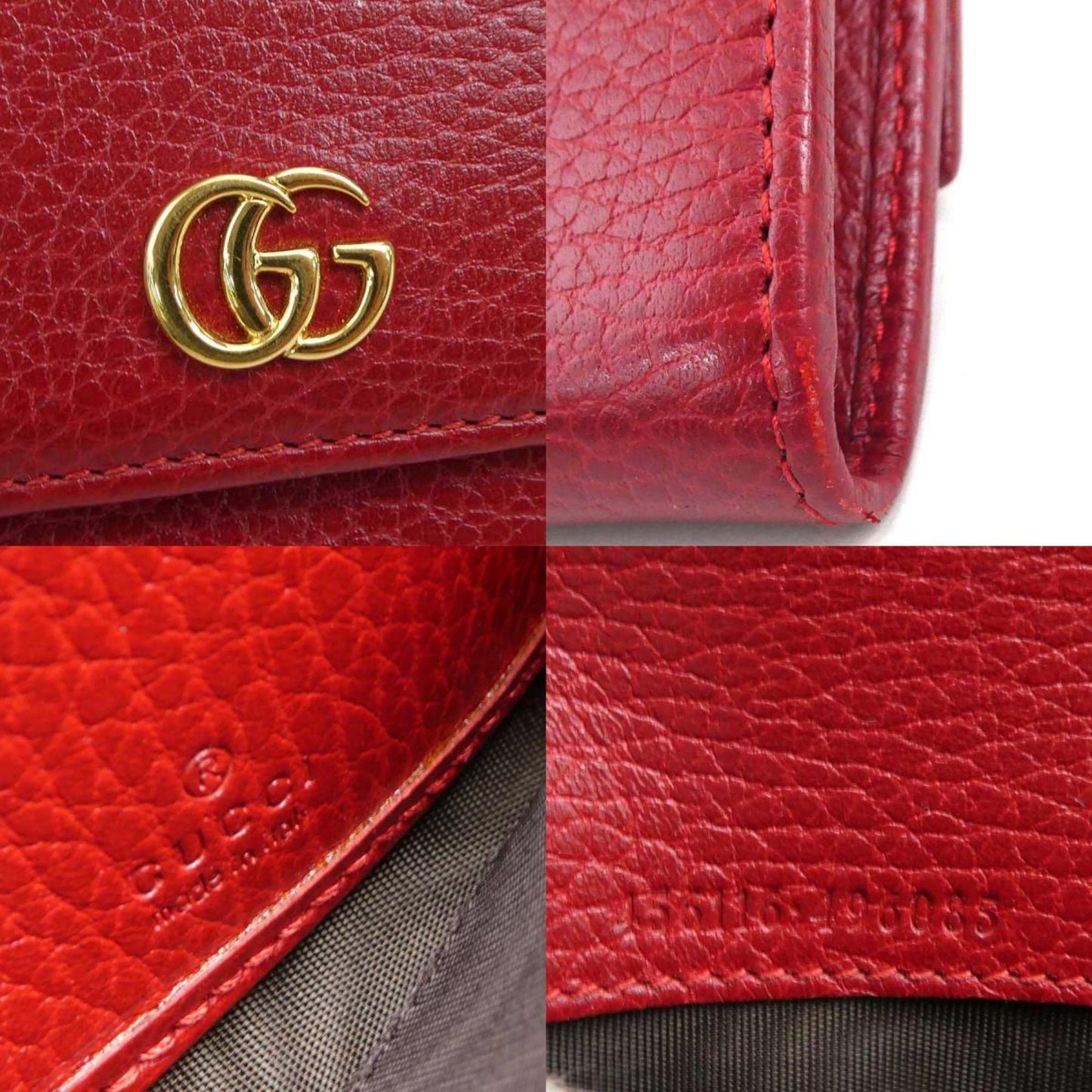 Gucci Red Color Leather Long Wallet (Bi-Fold)