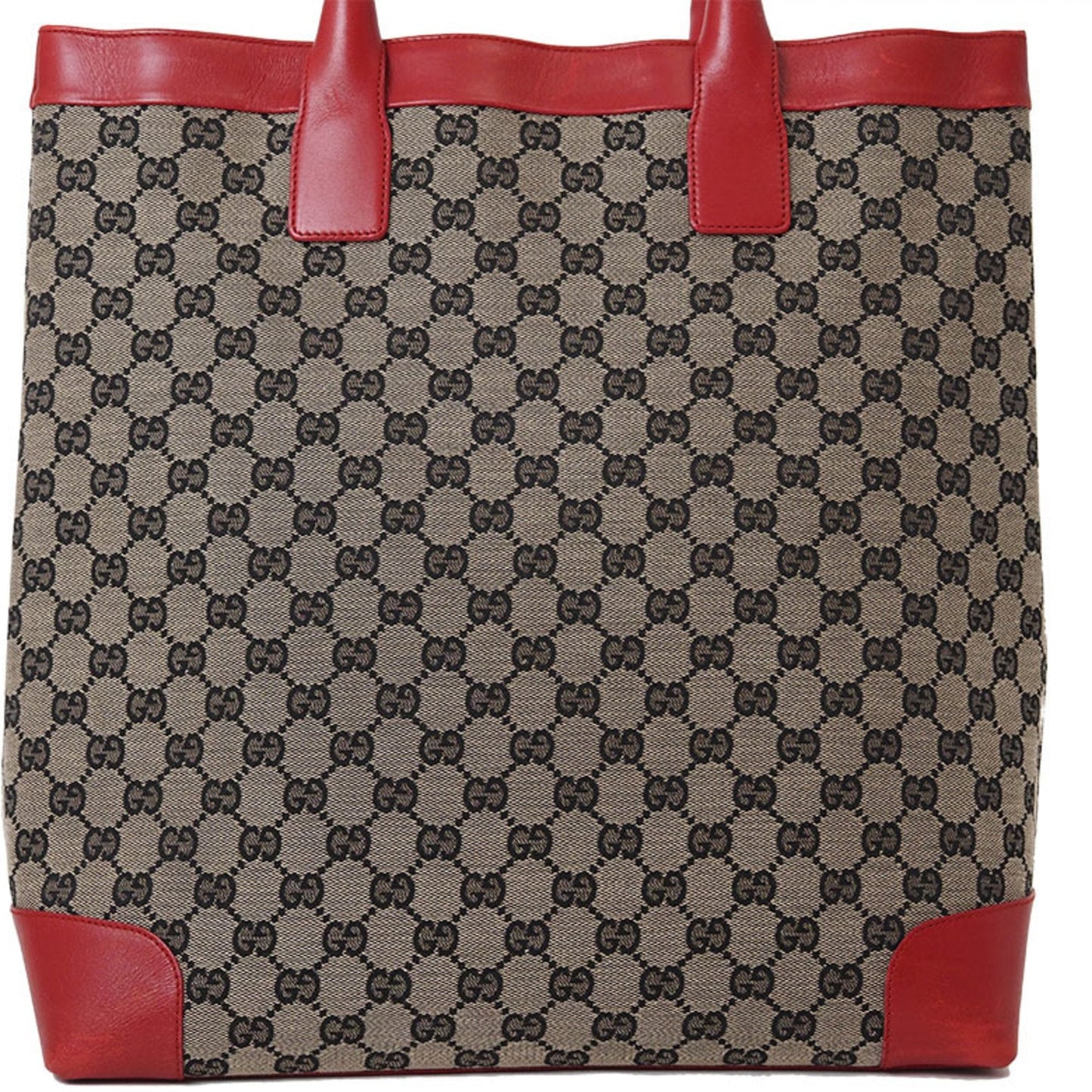 Gucci Gg Canvas Beige Red Color Canvas Leather Handbag Tote Bag