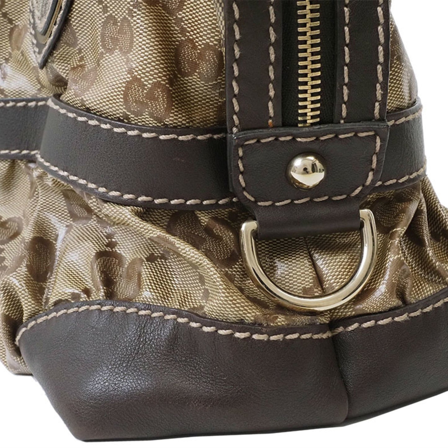 Gucci Gg Crystal Beige Dark Brown Pvc Leather Boston Bag Handbag