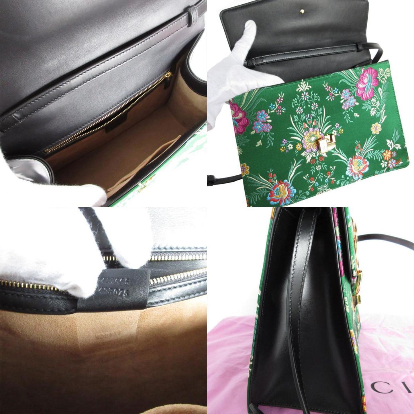 Gucci Green Multi-Color Satin Handbag Shoulder Bag