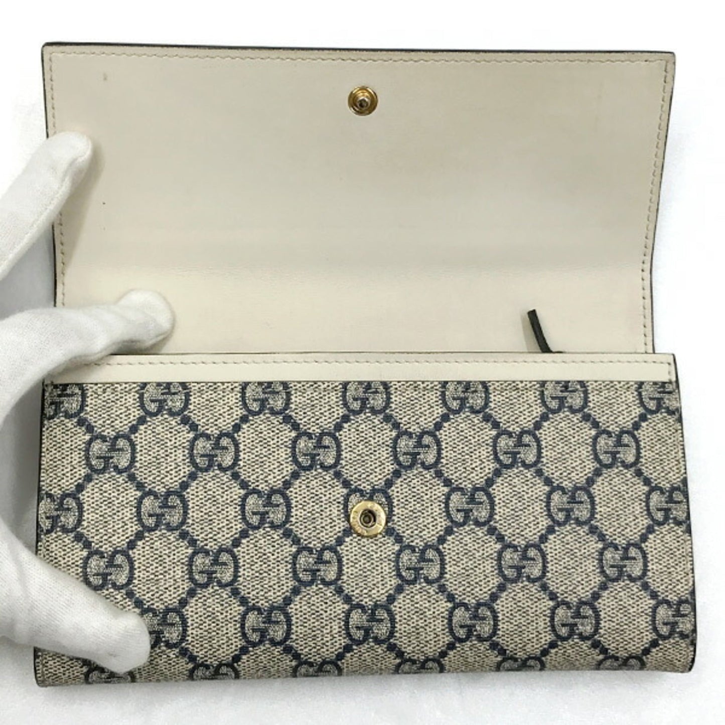 Gucci Navy Pvc Long Bill Wallet (Bi-Fold)