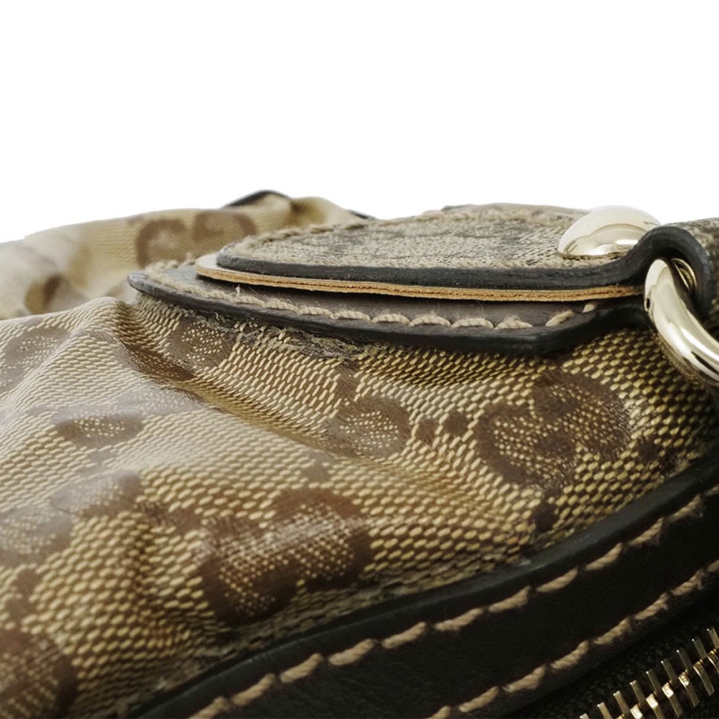 Gucci Gg Crystal Beige Dark Brown Pvc Leather Boston Bag Handbag
