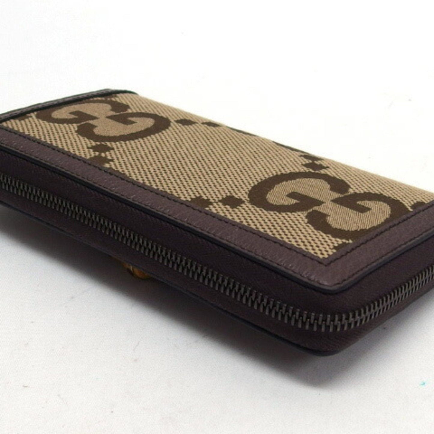 Gucci Beige Dark Brown Canvas Leather Long Wallet (Bi-Fold)
