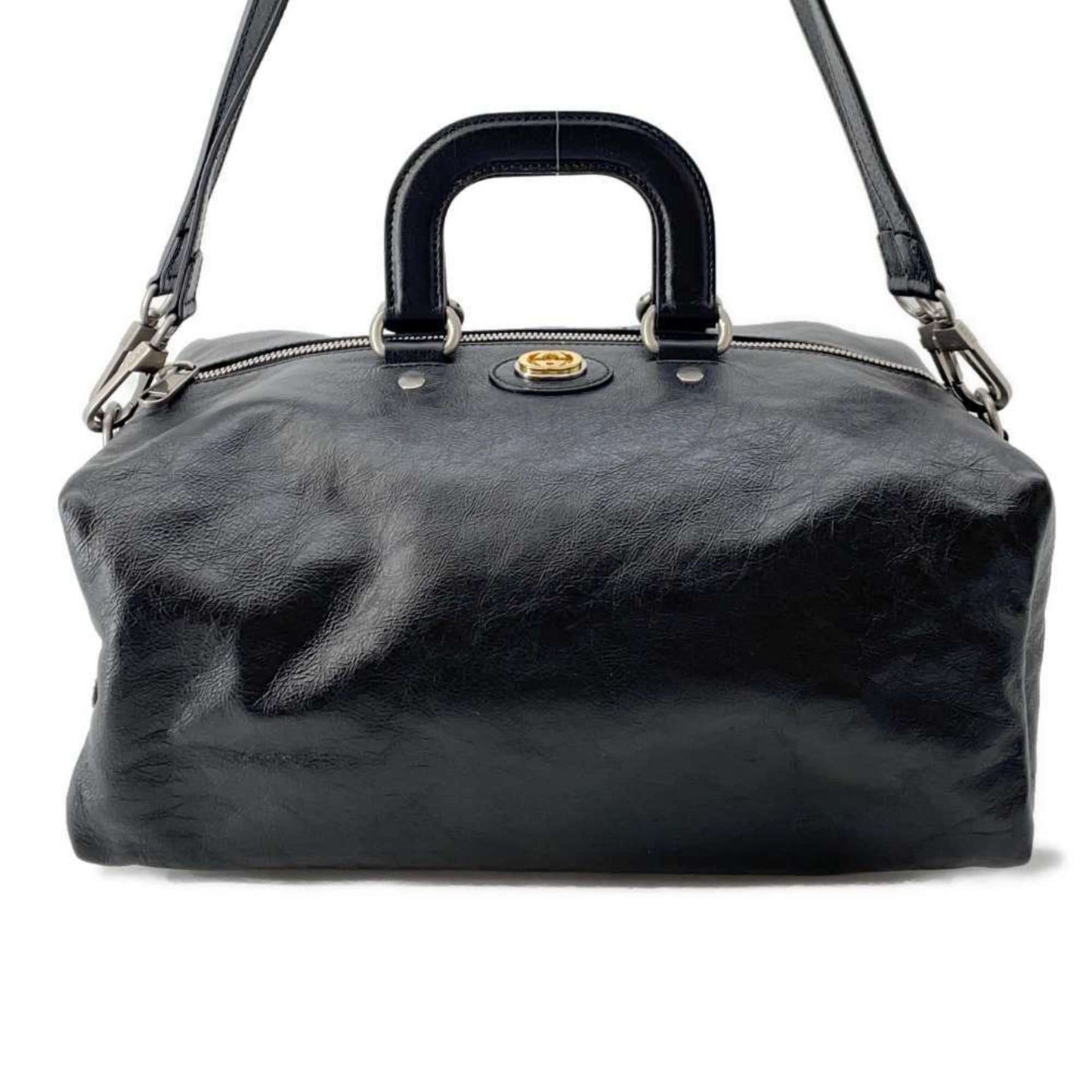 Gucci Black Leather Boston Bag Handbag Shoulder Bag ()