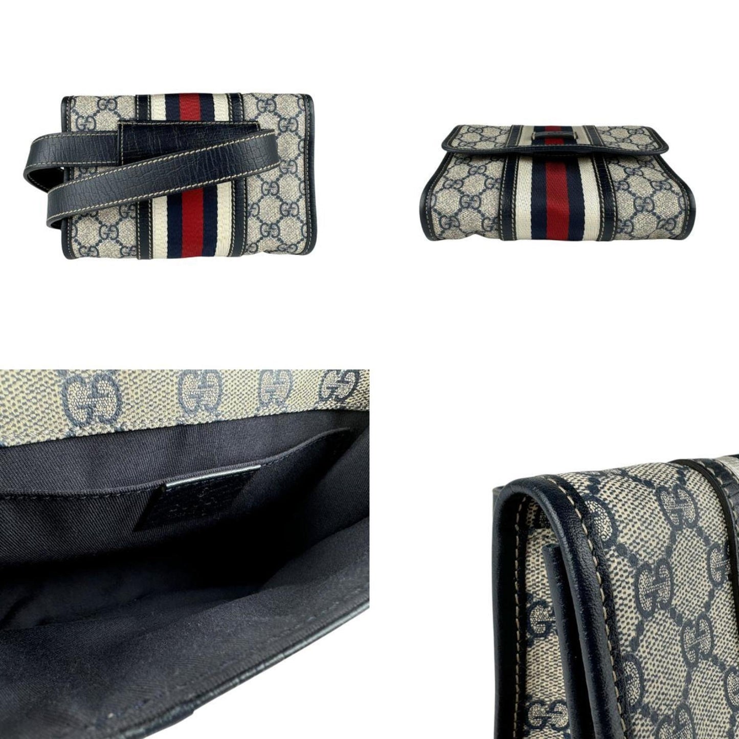 Gucci Beige Navy Gg Supreme Fanny Pack