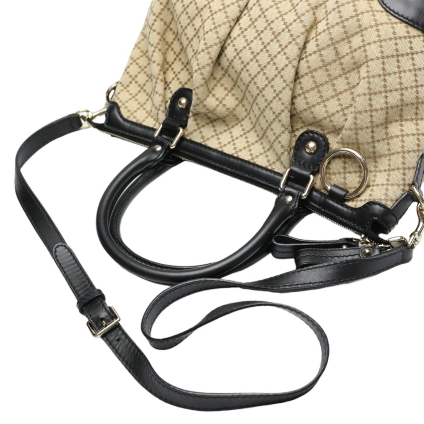 Gucci Beige Black Canvas Shoulder Bag