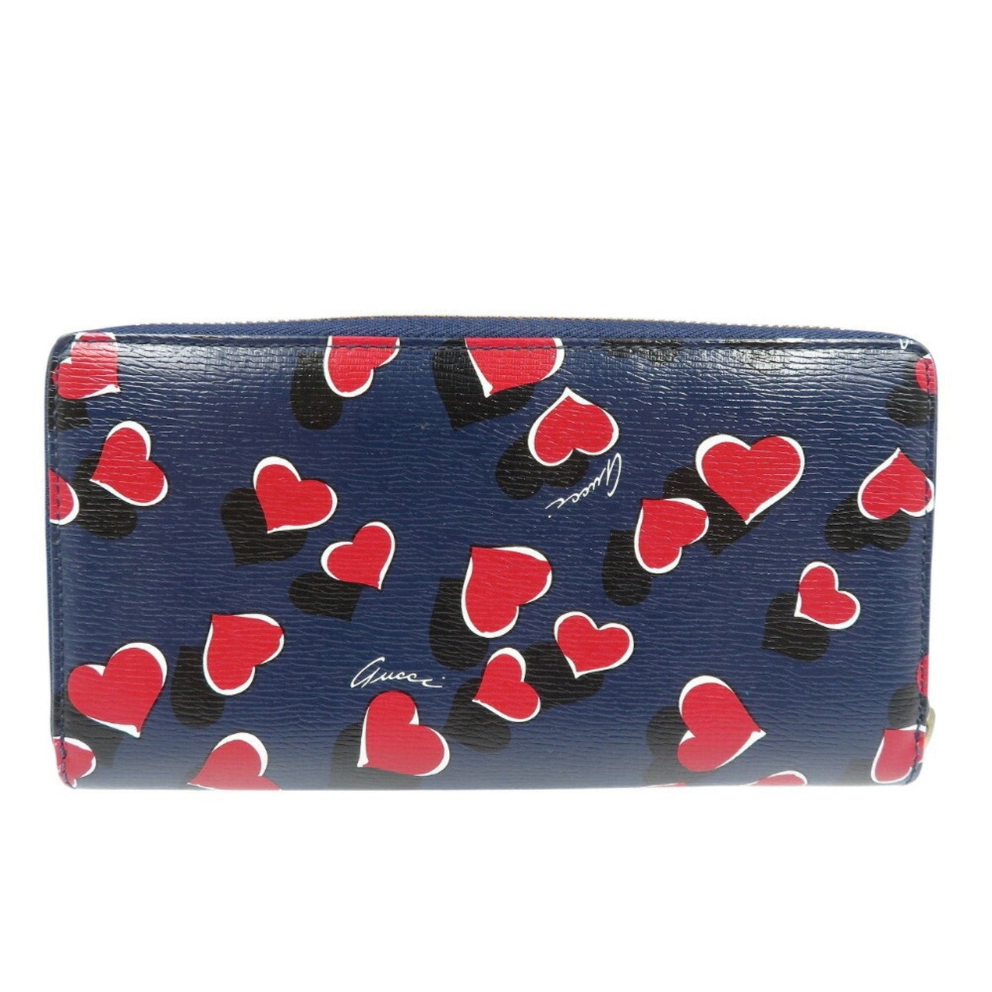 Gucci Black Navy Red Color Leather Long Wallet (Bi-Fold)