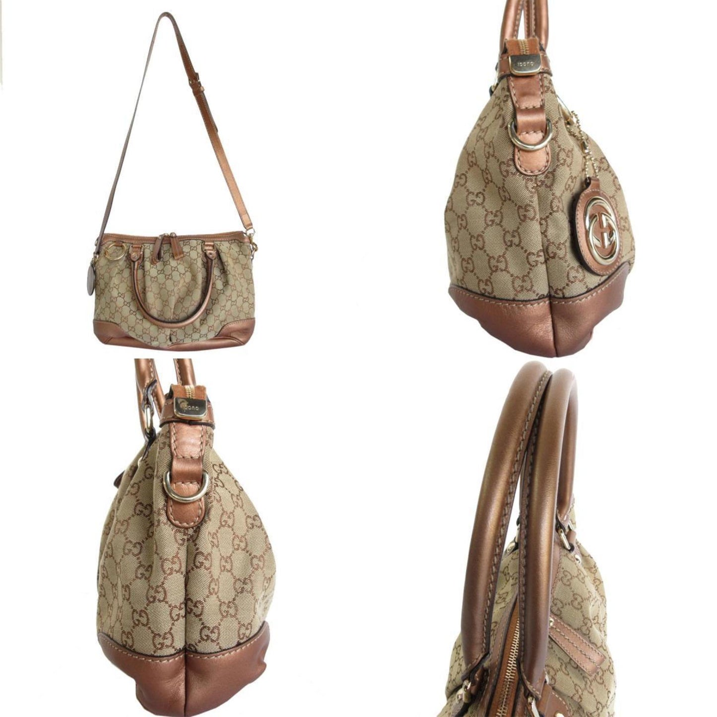 Gucci Beige Gg Canvas Leather Handbag Shoulder Bag