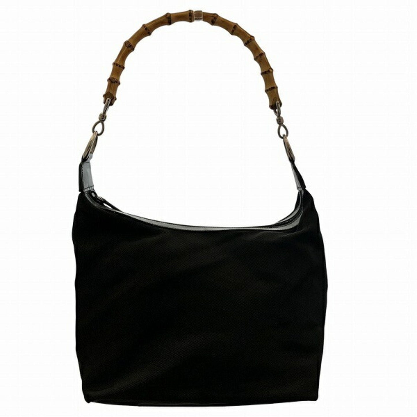 Gucci Bamboo Black Nylon Leather Handbag ()